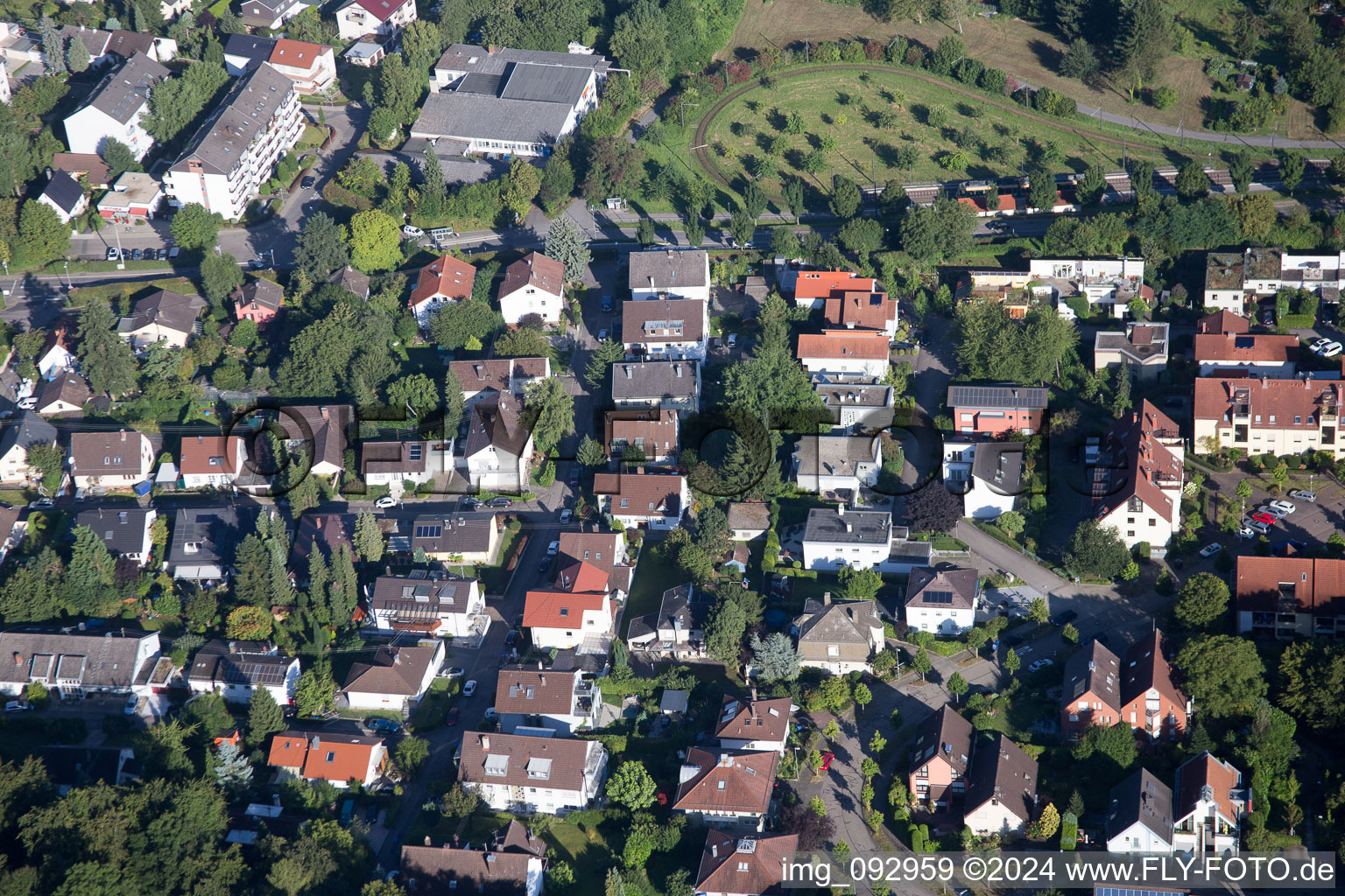 Oblique view of District Wolfartsweier in Karlsruhe in the state Baden-Wuerttemberg, Germany