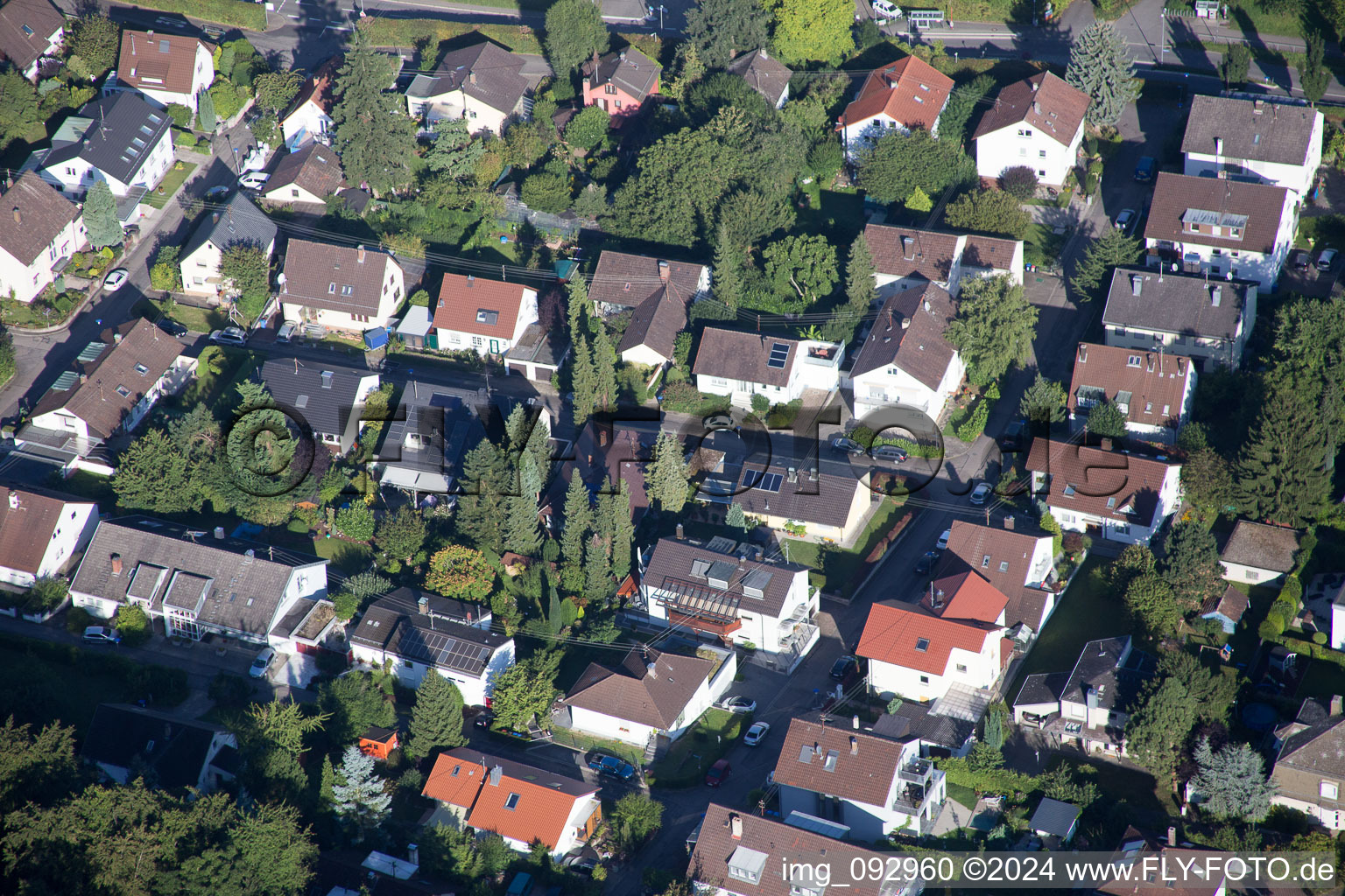 District Wolfartsweier in Karlsruhe in the state Baden-Wuerttemberg, Germany from above