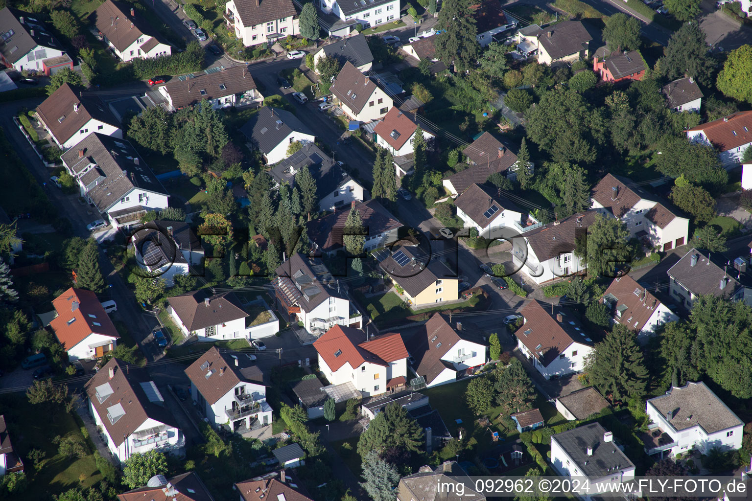 Aerial view of Settlement area in the district Wolfartsweier in Karlsruhe in the state Baden-Wurttemberg, Germany
