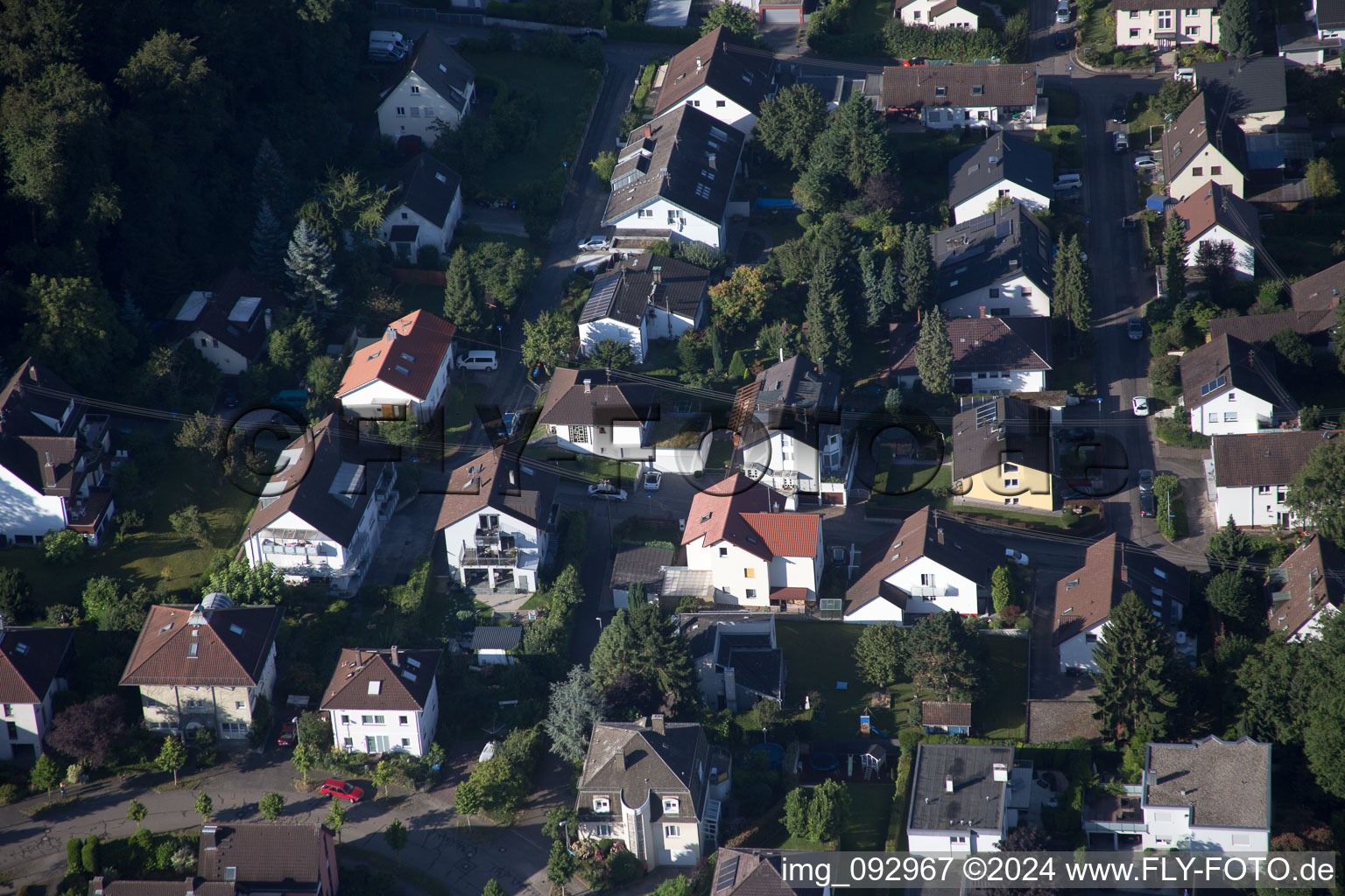 District Wolfartsweier in Karlsruhe in the state Baden-Wuerttemberg, Germany seen from above