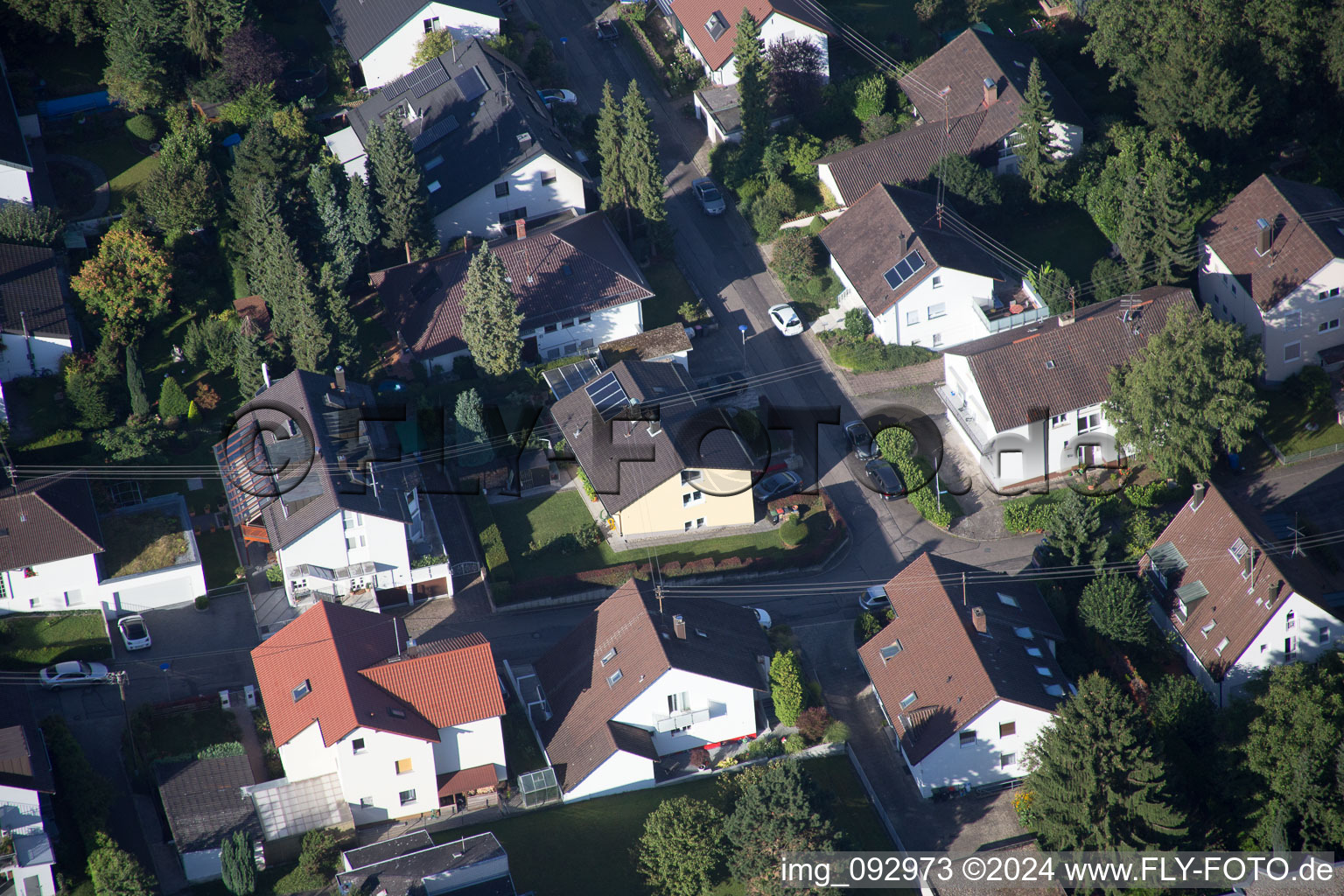 Aerial photograpy of Settlement area in the district Wolfartsweier in Karlsruhe in the state Baden-Wurttemberg, Germany