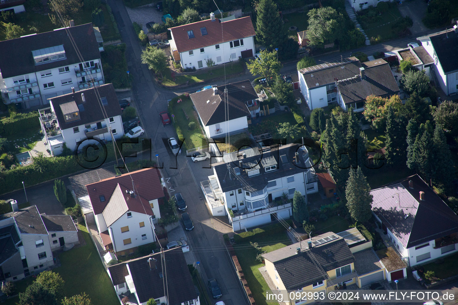 District Wolfartsweier in Karlsruhe in the state Baden-Wuerttemberg, Germany from a drone