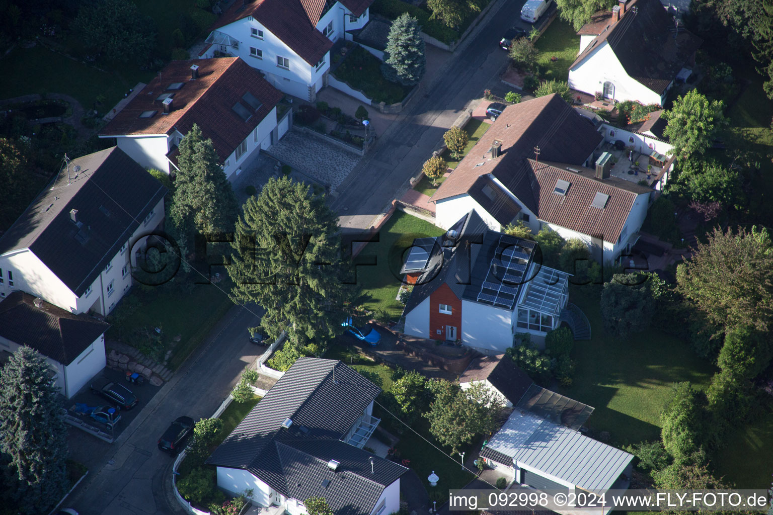 Aerial view of District Wolfartsweier in Karlsruhe in the state Baden-Wuerttemberg, Germany