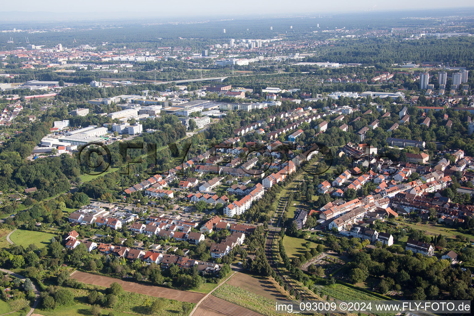 Aerial view of Floodplain in the district Durlach in Karlsruhe in the state Baden-Wuerttemberg, Germany