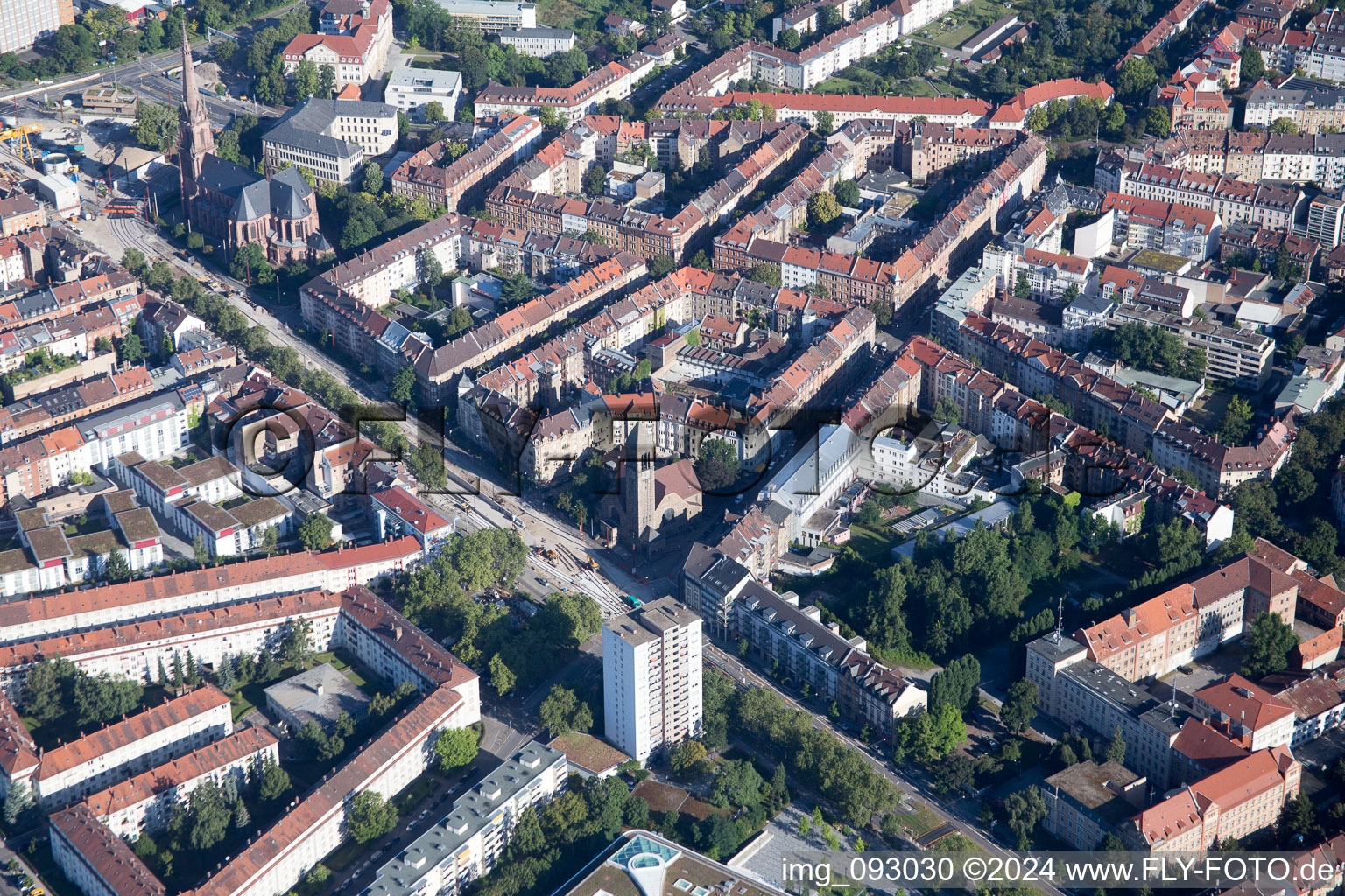 Aerial photograpy of District Oststadt in Karlsruhe in the state Baden-Wuerttemberg, Germany