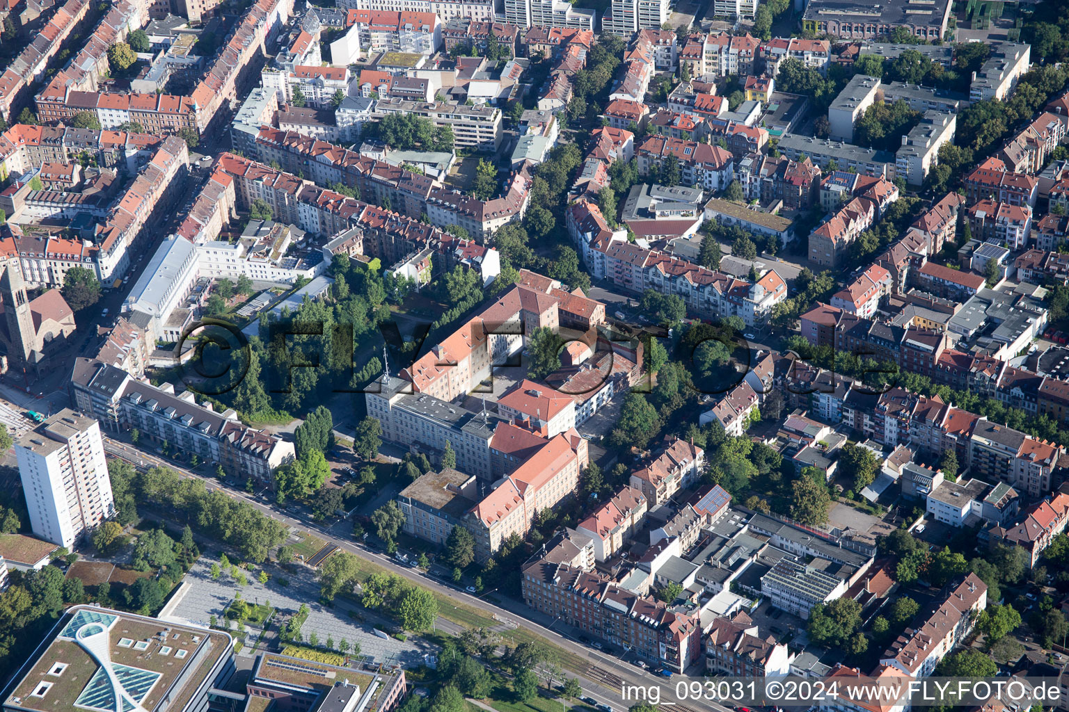 Oblique view of District Oststadt in Karlsruhe in the state Baden-Wuerttemberg, Germany