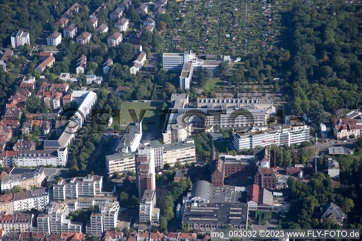 District Oststadt in Karlsruhe in the state Baden-Wuerttemberg, Germany from above