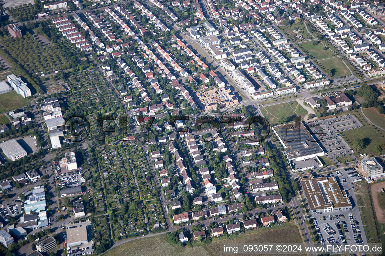 Oblique view of District Neureut in Karlsruhe in the state Baden-Wuerttemberg, Germany