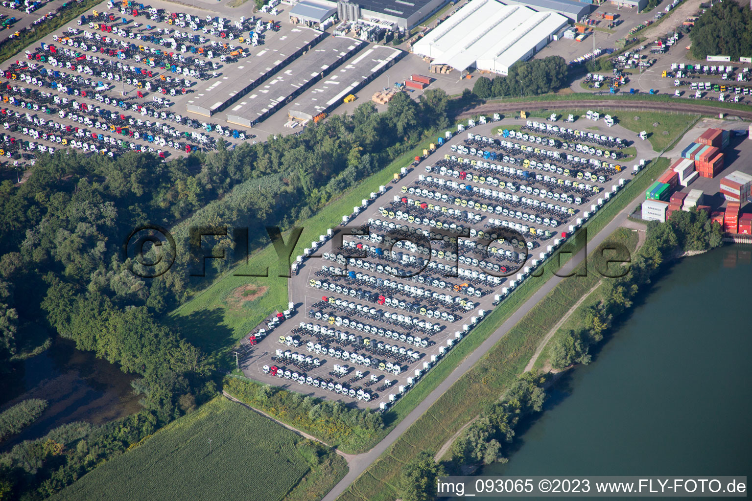 Oberwald industrial area in the district Maximiliansau in Wörth am Rhein in the state Rhineland-Palatinate, Germany out of the air