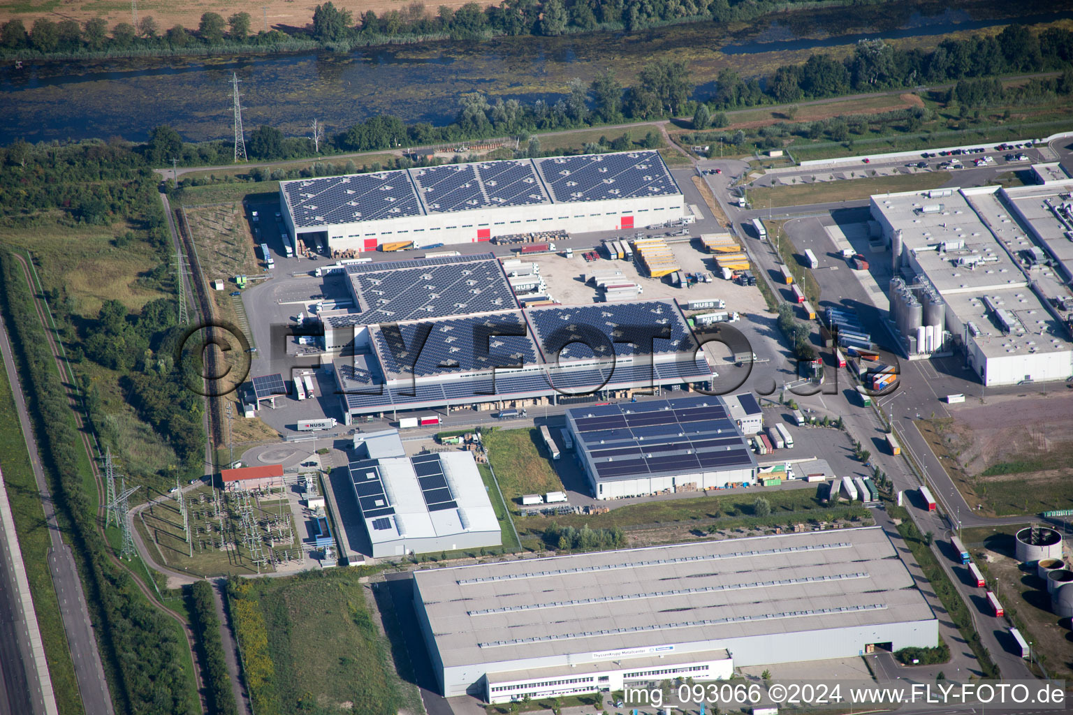 Oberwald Industrial Area in the district Maximiliansau in Wörth am Rhein in the state Rhineland-Palatinate, Germany seen from above