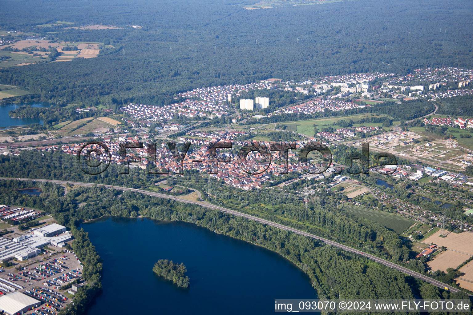 Wörth am Rhein in the state Rhineland-Palatinate, Germany viewn from the air