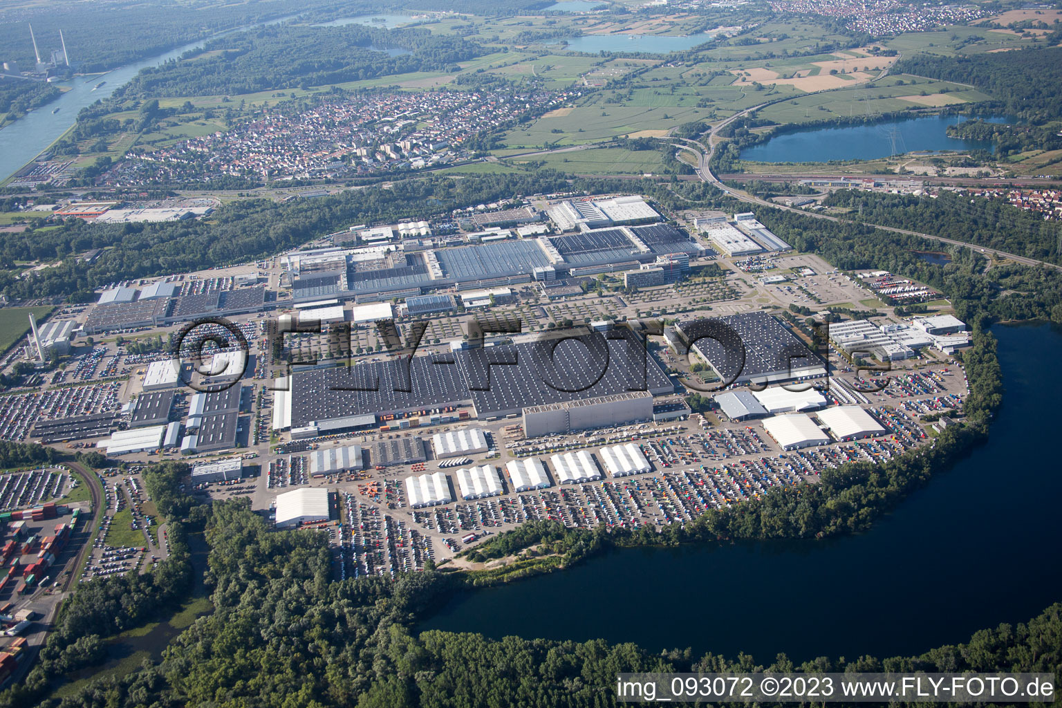 Aerial view of Daimler truck factory in Wörth am Rhein in the state Rhineland-Palatinate, Germany