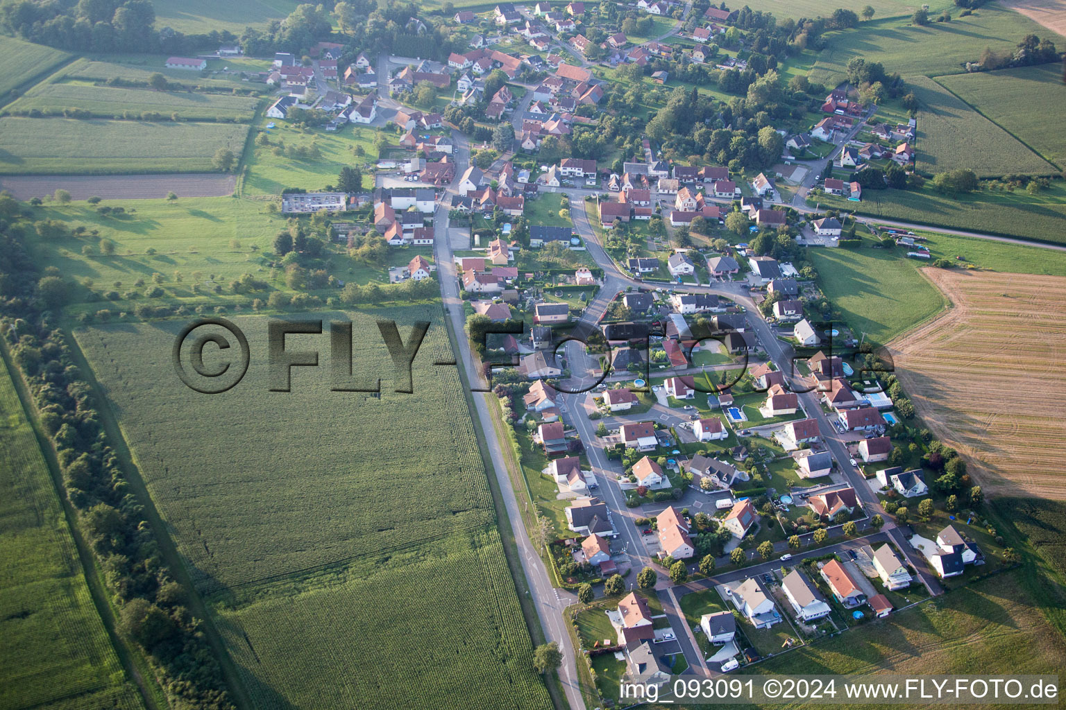 Neuhaeusel in the state Bas-Rhin, France seen from a drone