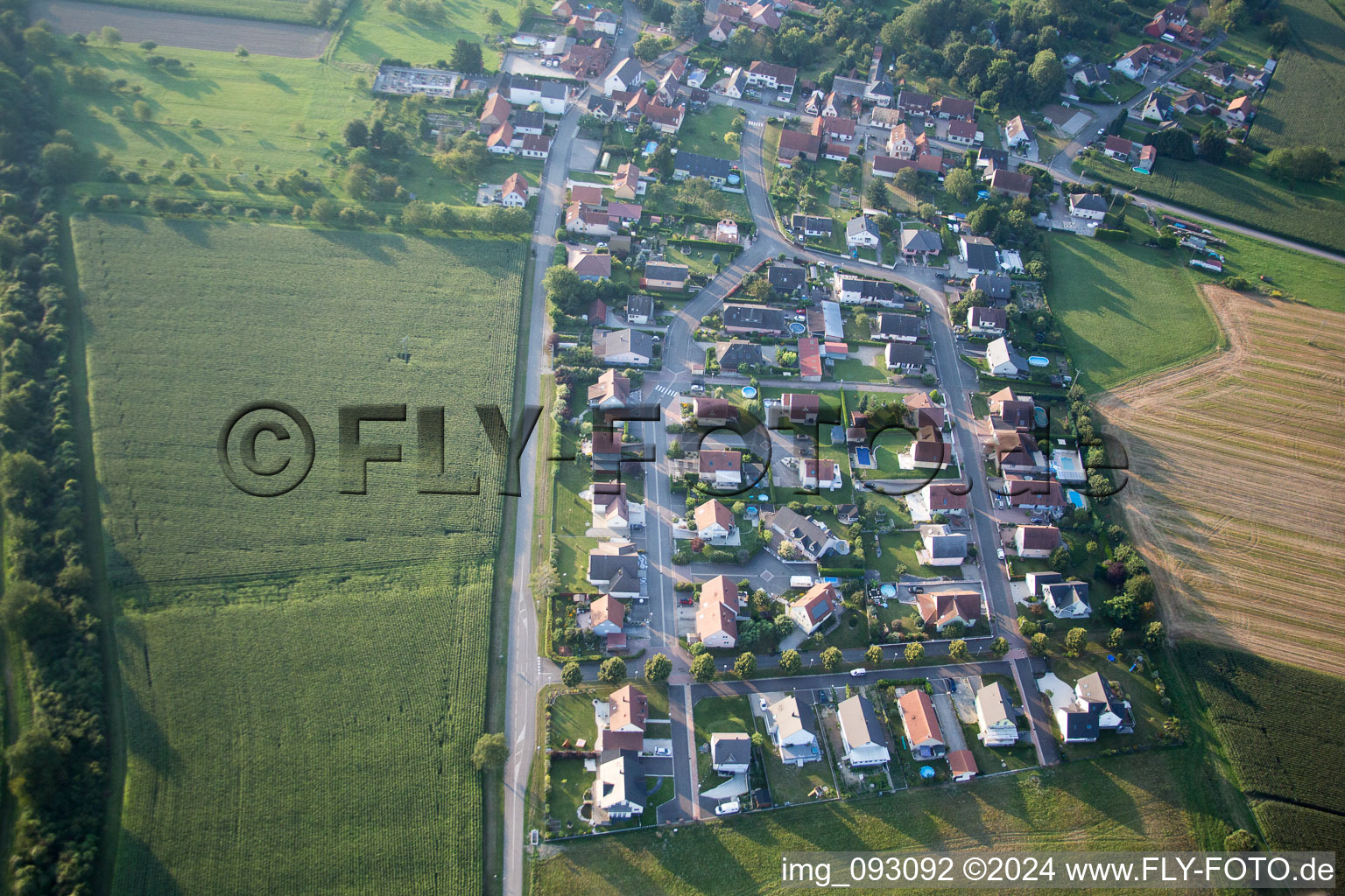 Aerial view of Neuhaeusel in the state Bas-Rhin, France