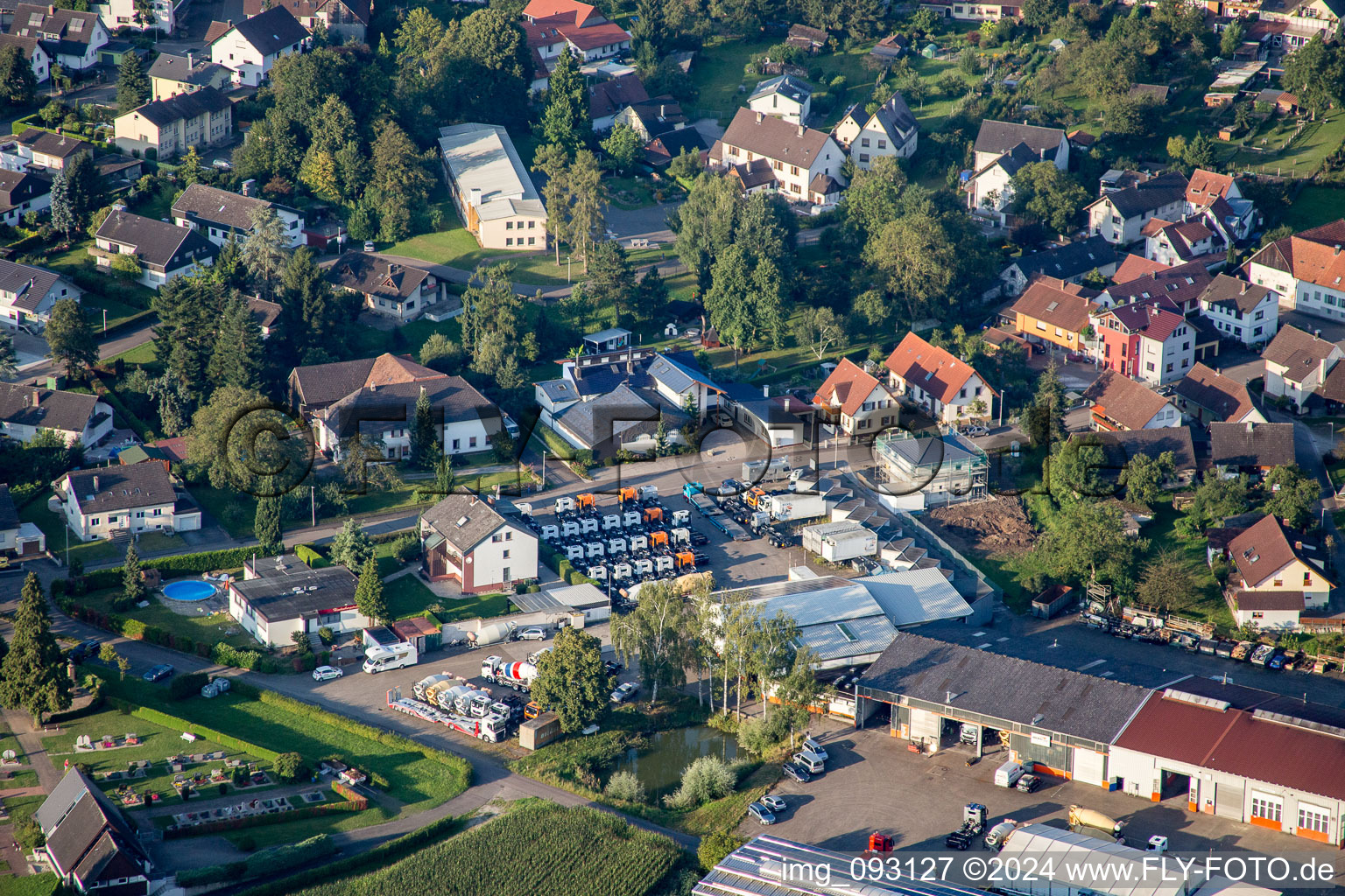 Aerial view of Bickel-tec GmbH in the district Helmlingen in Rheinau in the state Baden-Wuerttemberg, Germany