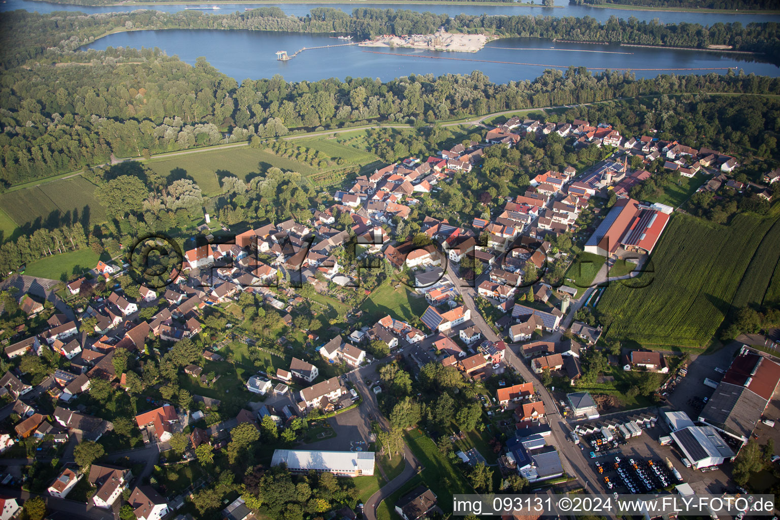 Oblique view of District Helmlingen in Rheinau in the state Baden-Wuerttemberg, Germany