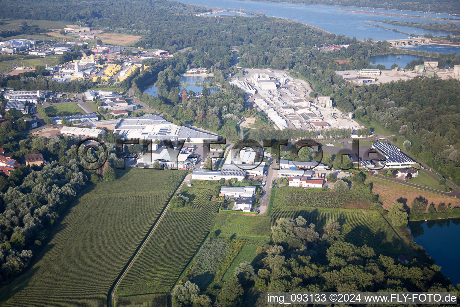 Oblique view of District Freistett in Rheinau in the state Baden-Wuerttemberg, Germany