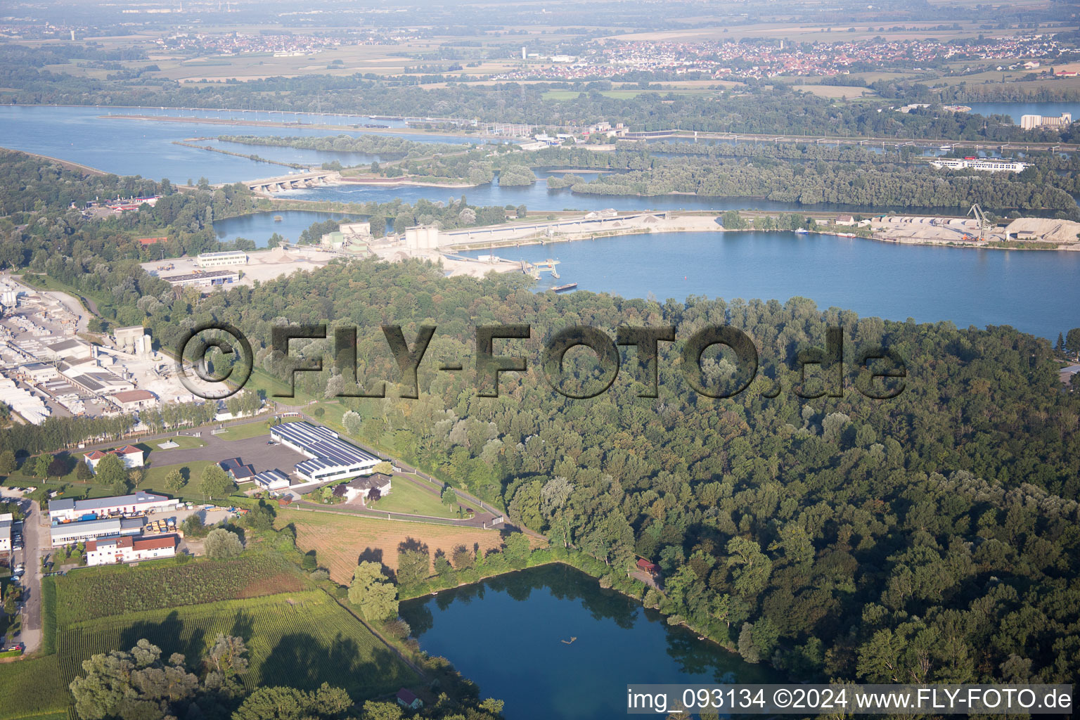 District Freistett in Rheinau in the state Baden-Wuerttemberg, Germany from above