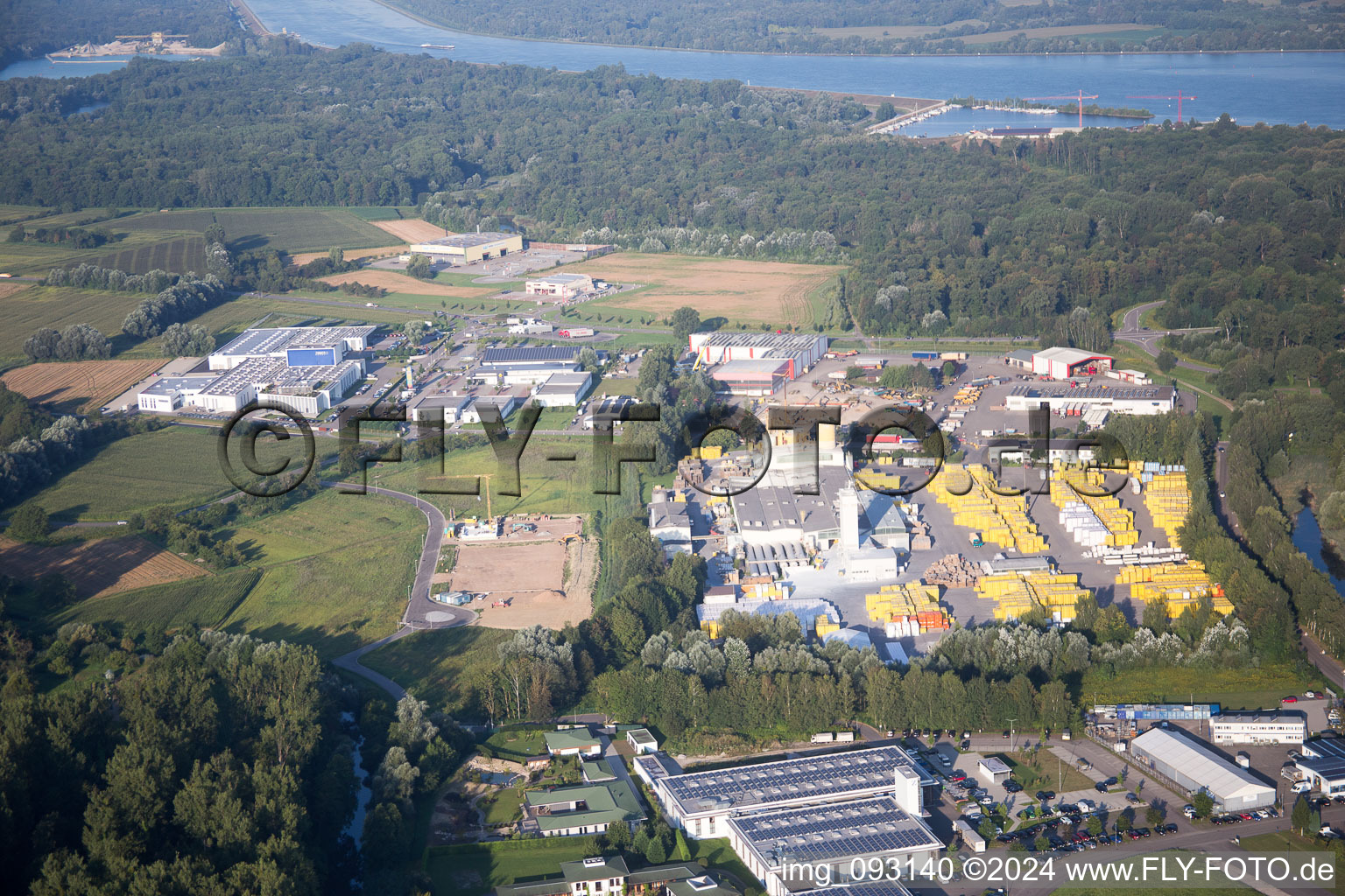 Bird's eye view of District Freistett in Rheinau in the state Baden-Wuerttemberg, Germany