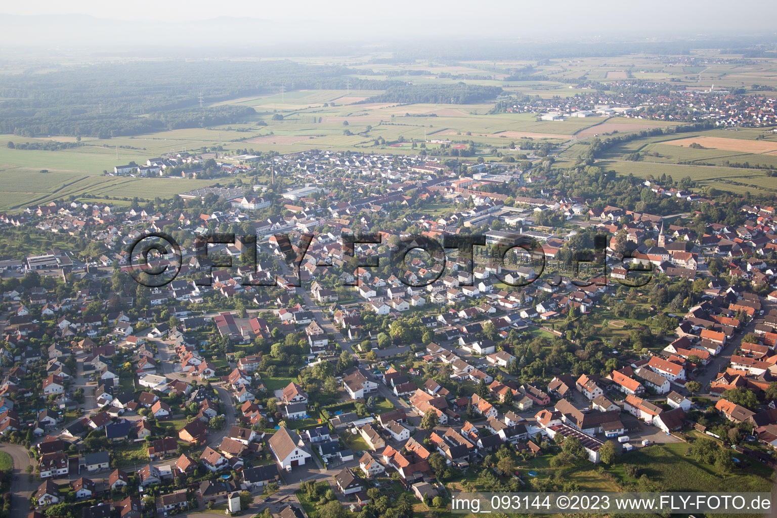 Drone recording of District Freistett in Rheinau in the state Baden-Wuerttemberg, Germany
