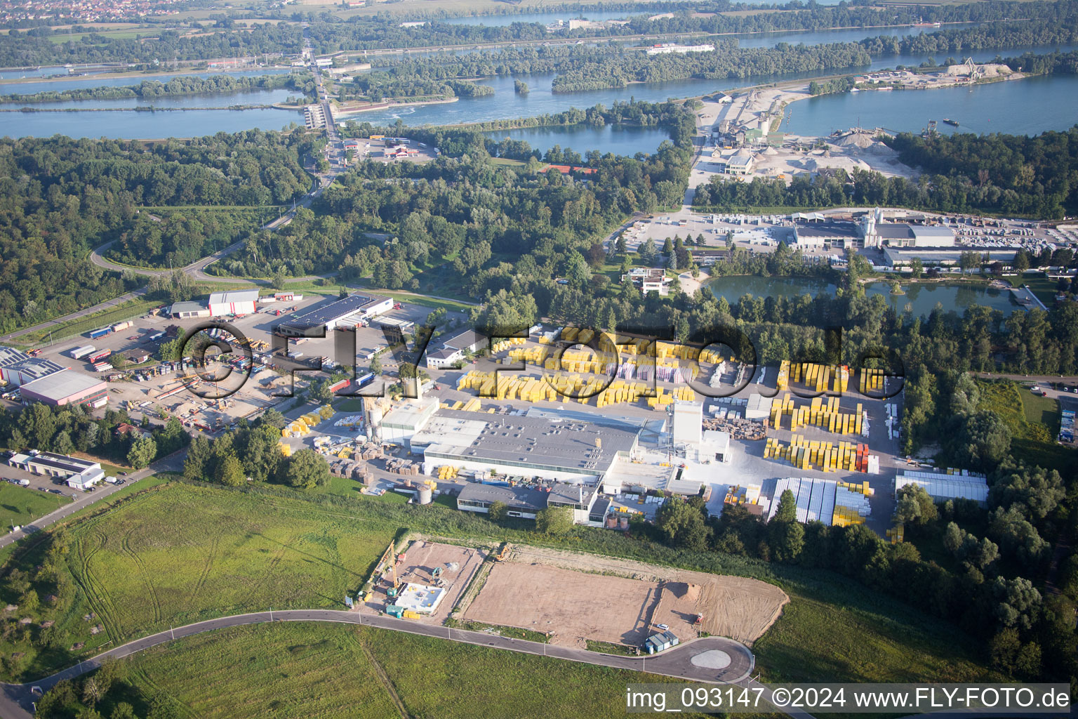 Aerial view of Xella Germany in the district Freistett in Rheinau in the state Baden-Wuerttemberg, Germany