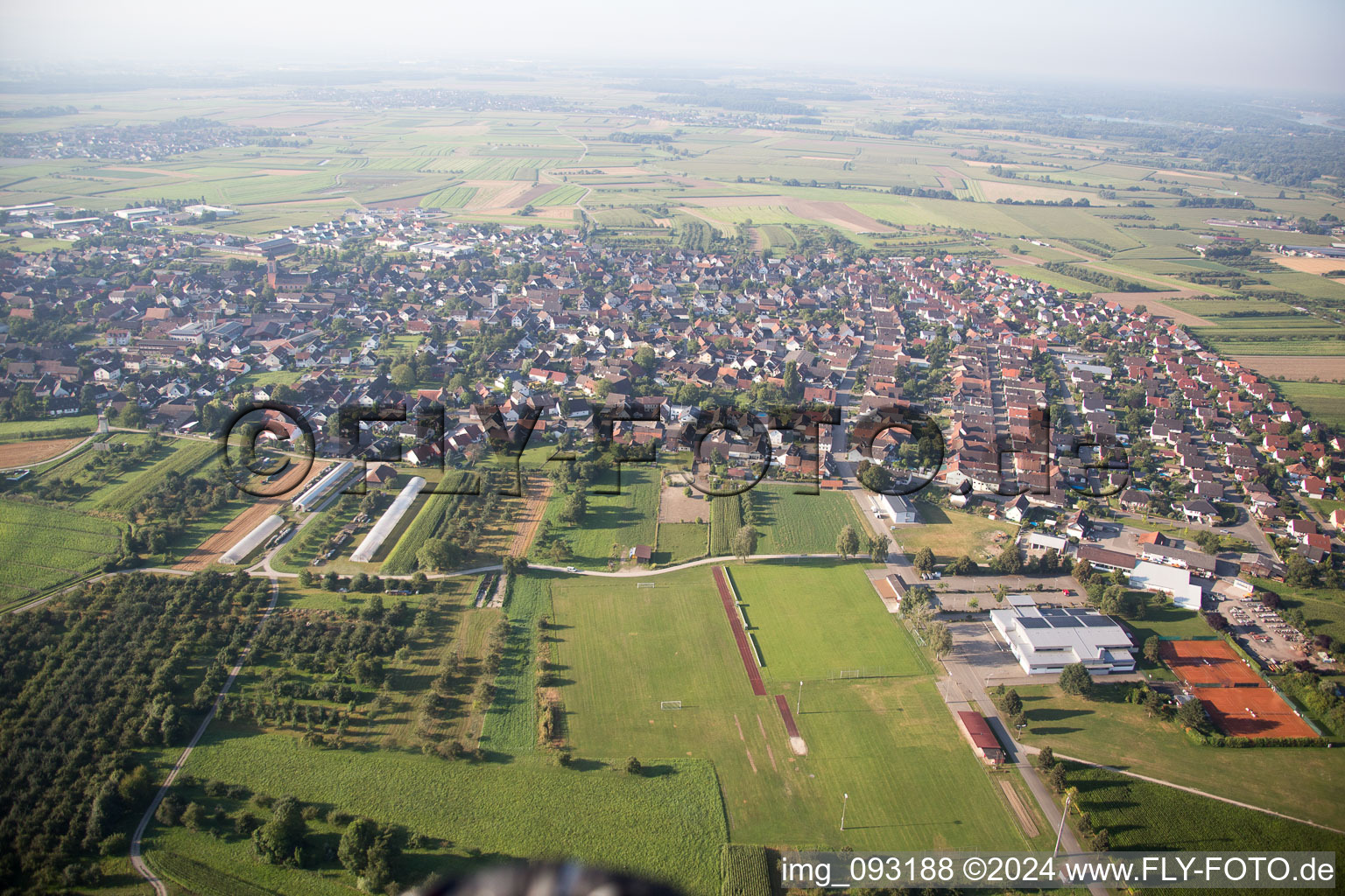 Aerial view of Altenheim in the state Baden-Wuerttemberg, Germany