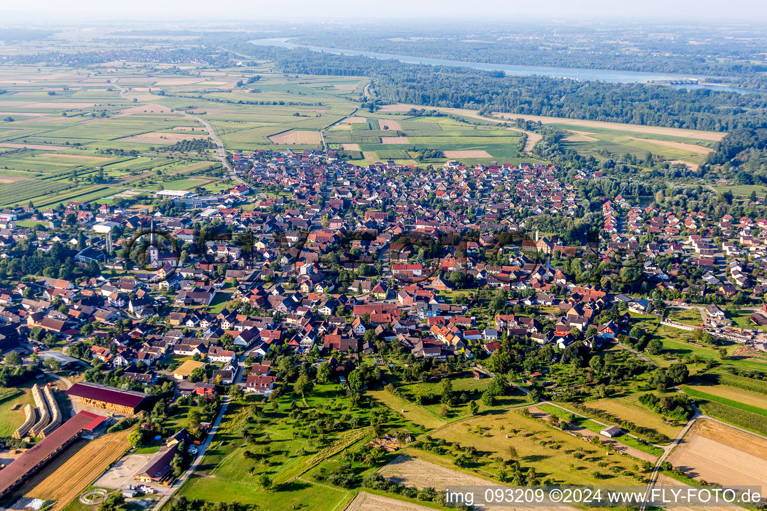 Town View of the streets and houses of the residential areas in Schwanau in the state Baden-Wurttemberg, Germany