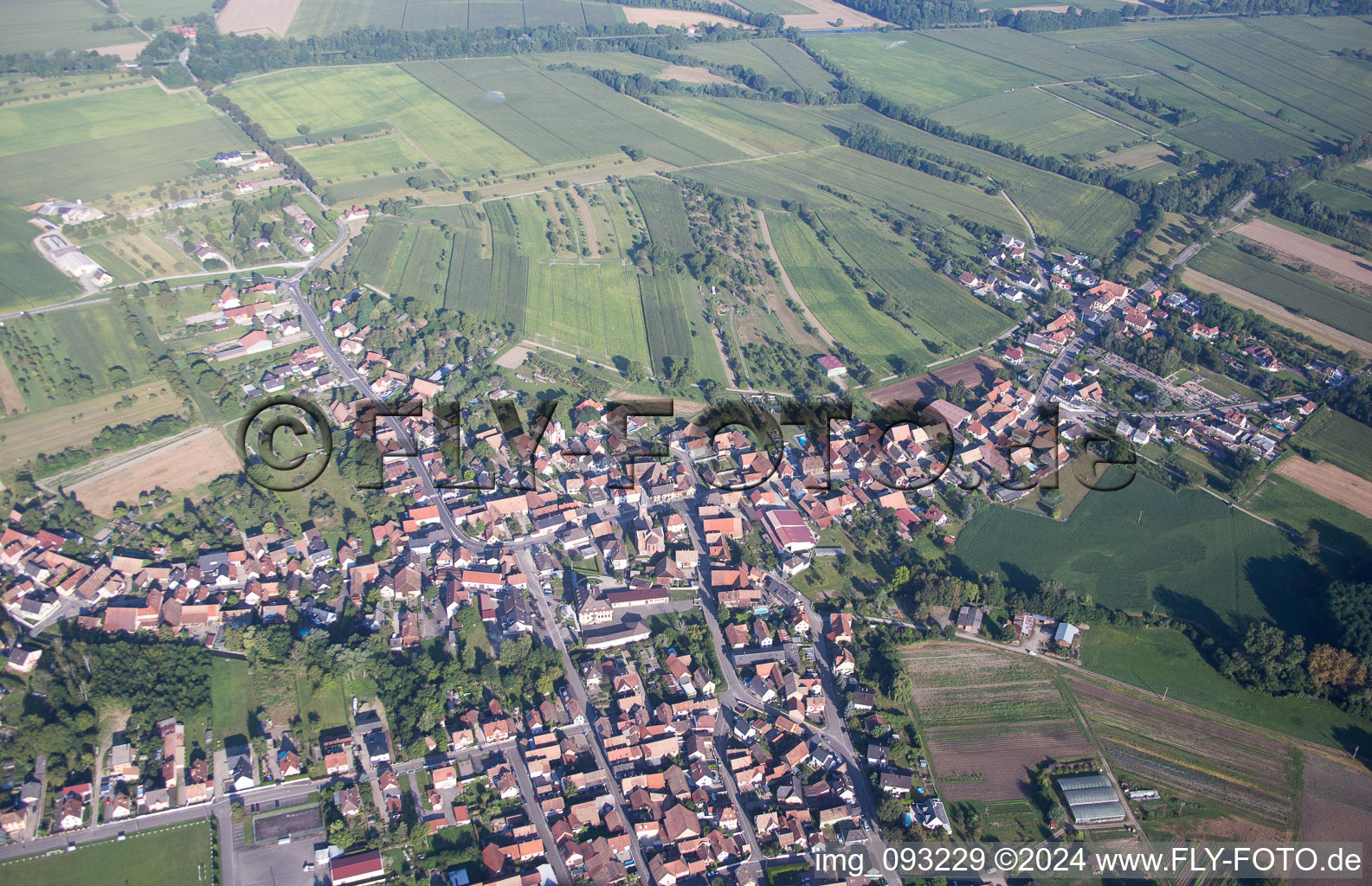 Aerial view of Obenheim in the state Bas-Rhin, France