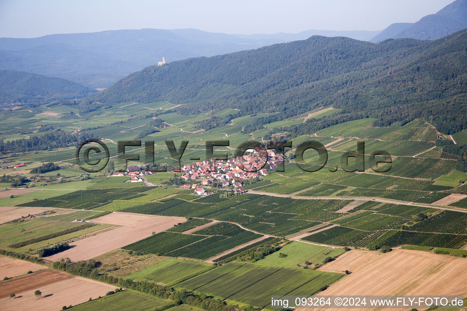 Village - view on the edge of agricultural fields and farmland in Dieffenthal in Grand Est, France