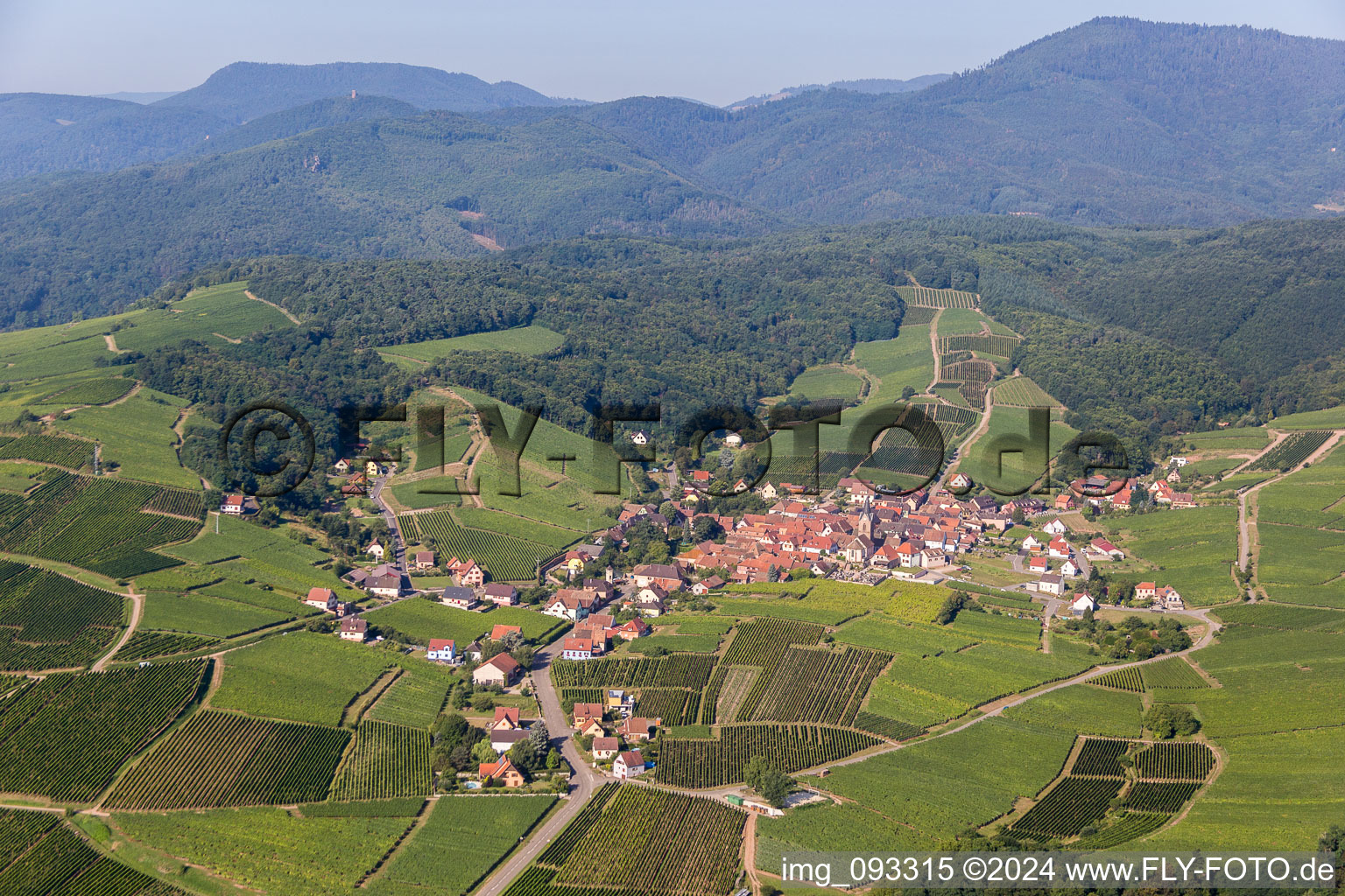 Village - view on the edge of agricultural fields and farmland in Rodern in Grand Est, France