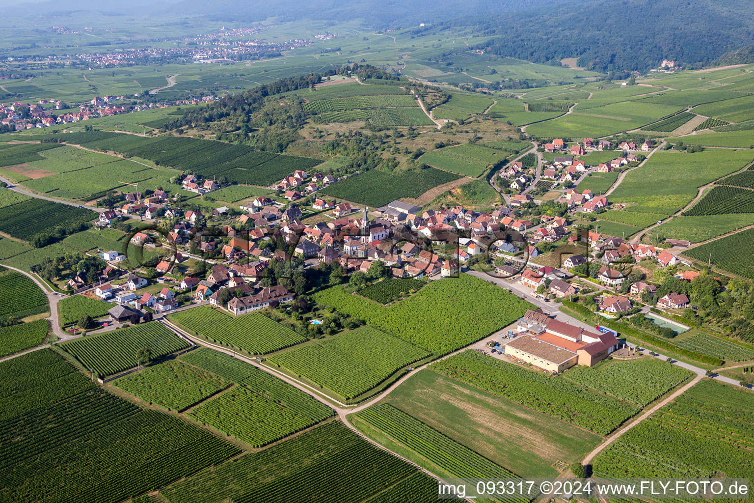 Village - view on the edge of agricultural fields and farmland in Rorschwihr in Grand Est, France