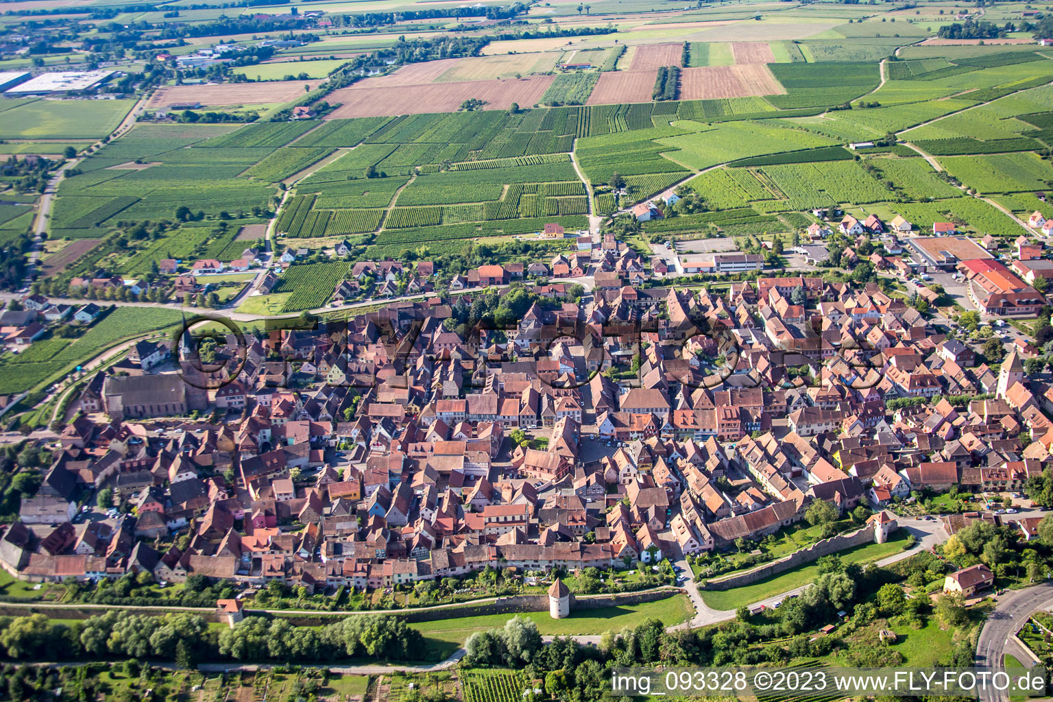 Aerial view of Bergheim in the state Haut-Rhin, France