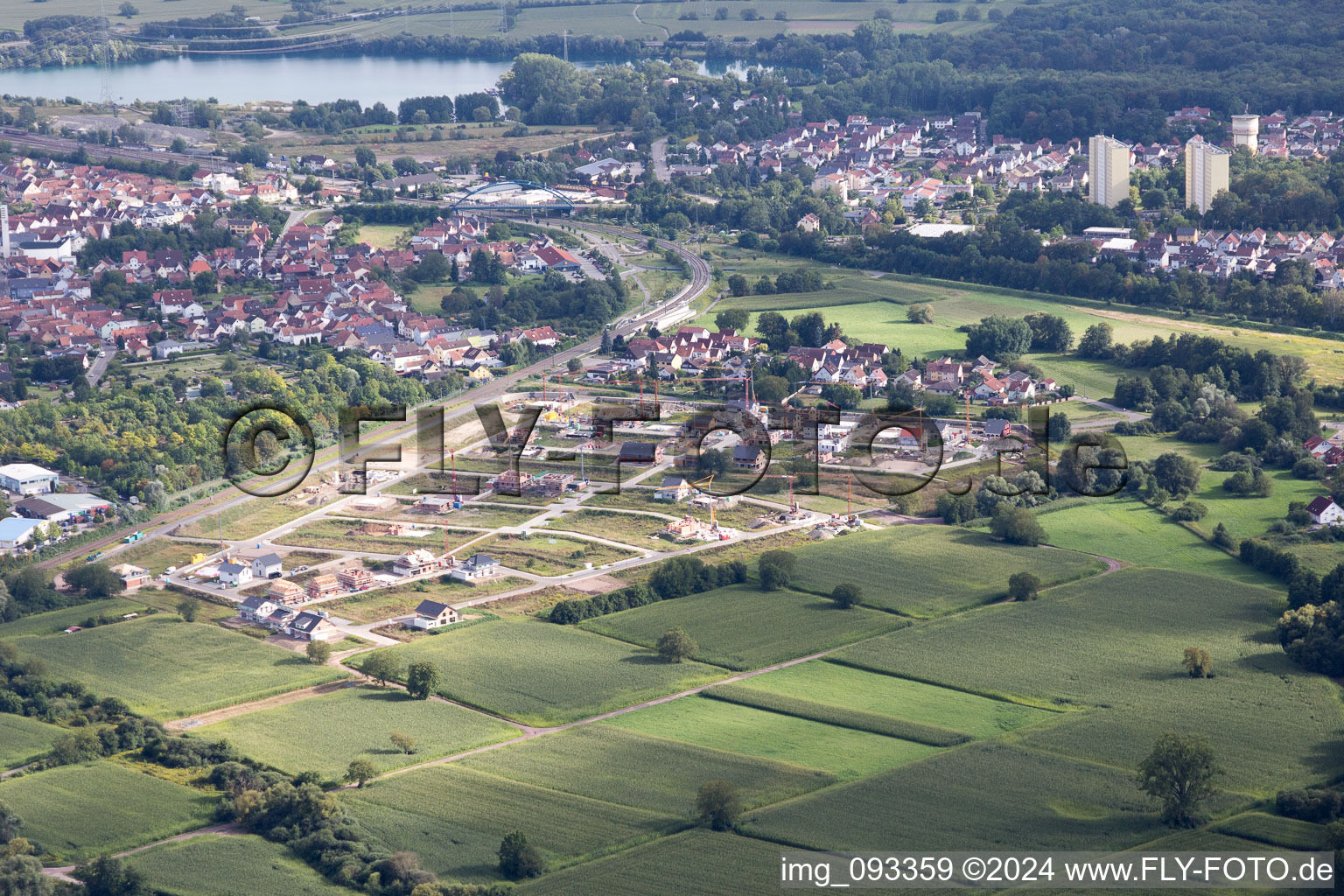 Aerial view of New development area in Wörth am Rhein in the state Rhineland-Palatinate, Germany