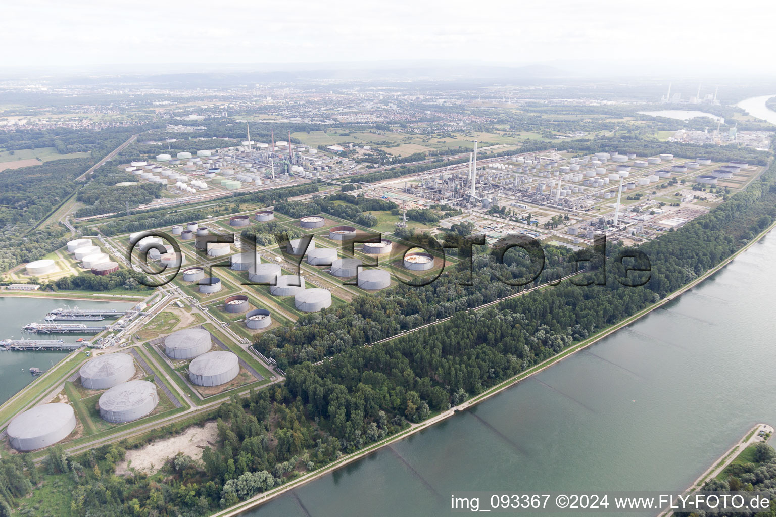 Aerial view of Refinery in the district Knielingen in Karlsruhe in the state Baden-Wuerttemberg, Germany