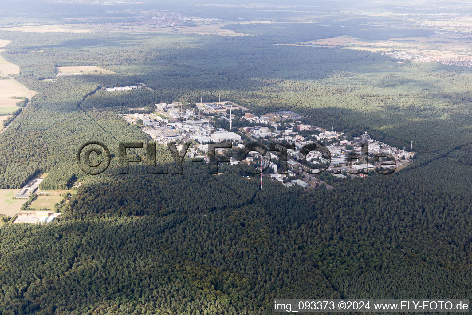 Aerial photograpy of Research building and office complex of KIT Campus North (former Kernforschungszentrum Karlsruhe) in the district Leopoldshafen in Eggenstein-Leopoldshafen in the state Baden-Wurttemberg