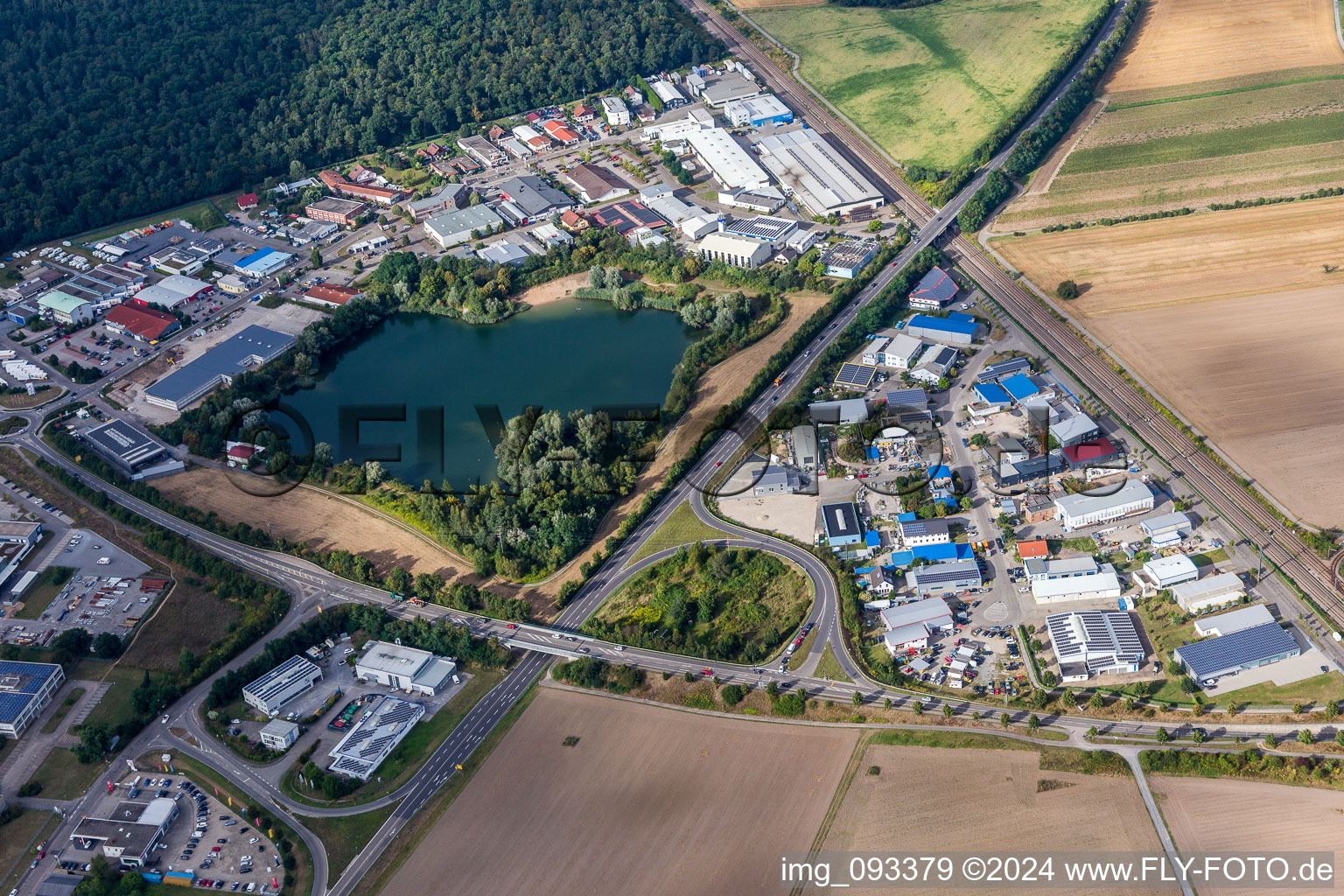 Industrial estate and company settlement at the lake in Stutensee in the state Baden-Wurttemberg, Germany