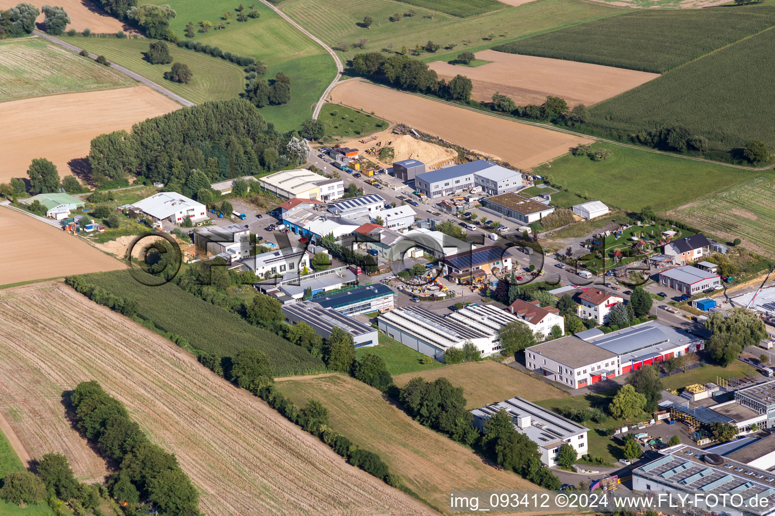 Aerial view of Industrial estate and company settlement North in the district Joehlingen in Walzbachtal in the state Baden-Wurttemberg, Germany