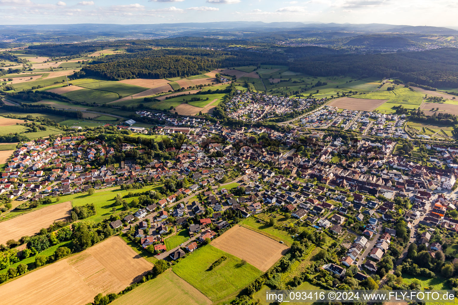 Aerial photograpy of Town View of the streets and houses of the residential areas in the district Joehlingen in Walzbachtal in the state Baden-Wurttemberg, Germany