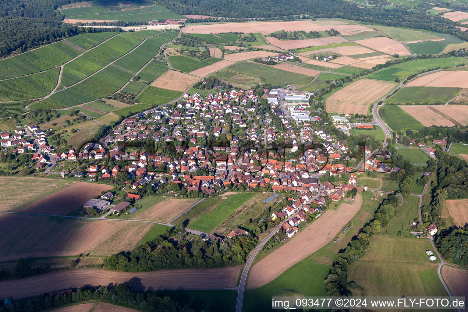 Village - view on the edge of agricultural fields and farmland in Vaihingen an der Enz in the state Baden-Wurttemberg, Germany