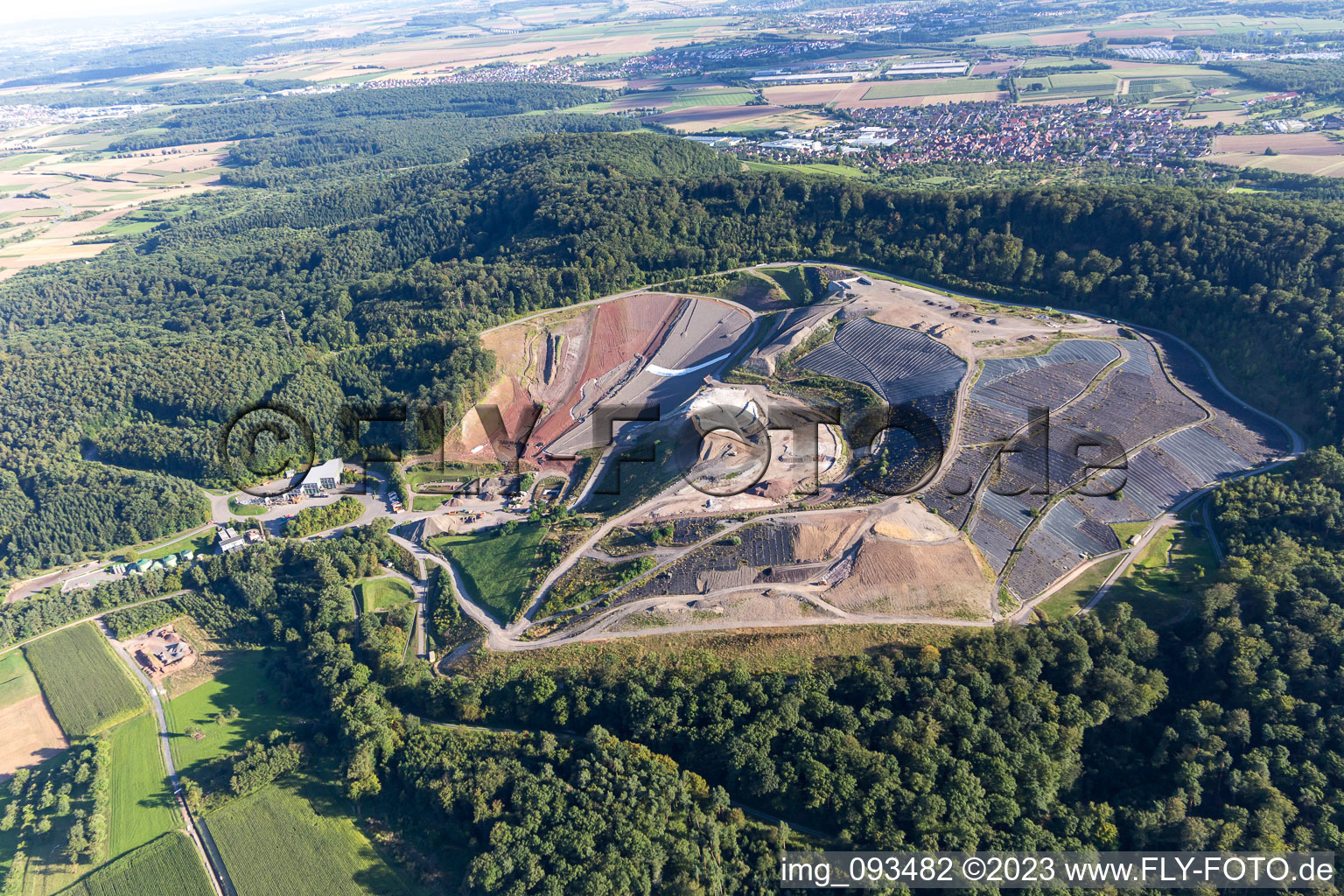 Aerial view of AVL landfill BURGHOF in the district Gündelbach in Vaihingen an der Enz in the state Baden-Wuerttemberg, Germany