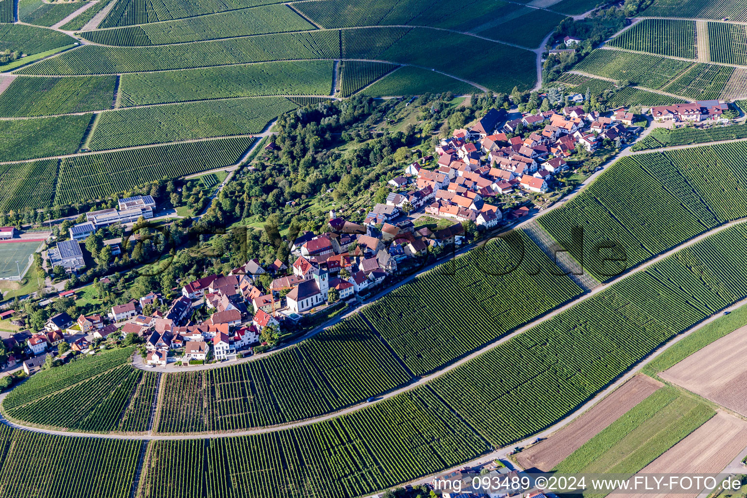 Village - view on the top of wine yards in Hohenhaslach in the state Baden-Wurttemberg, Germany