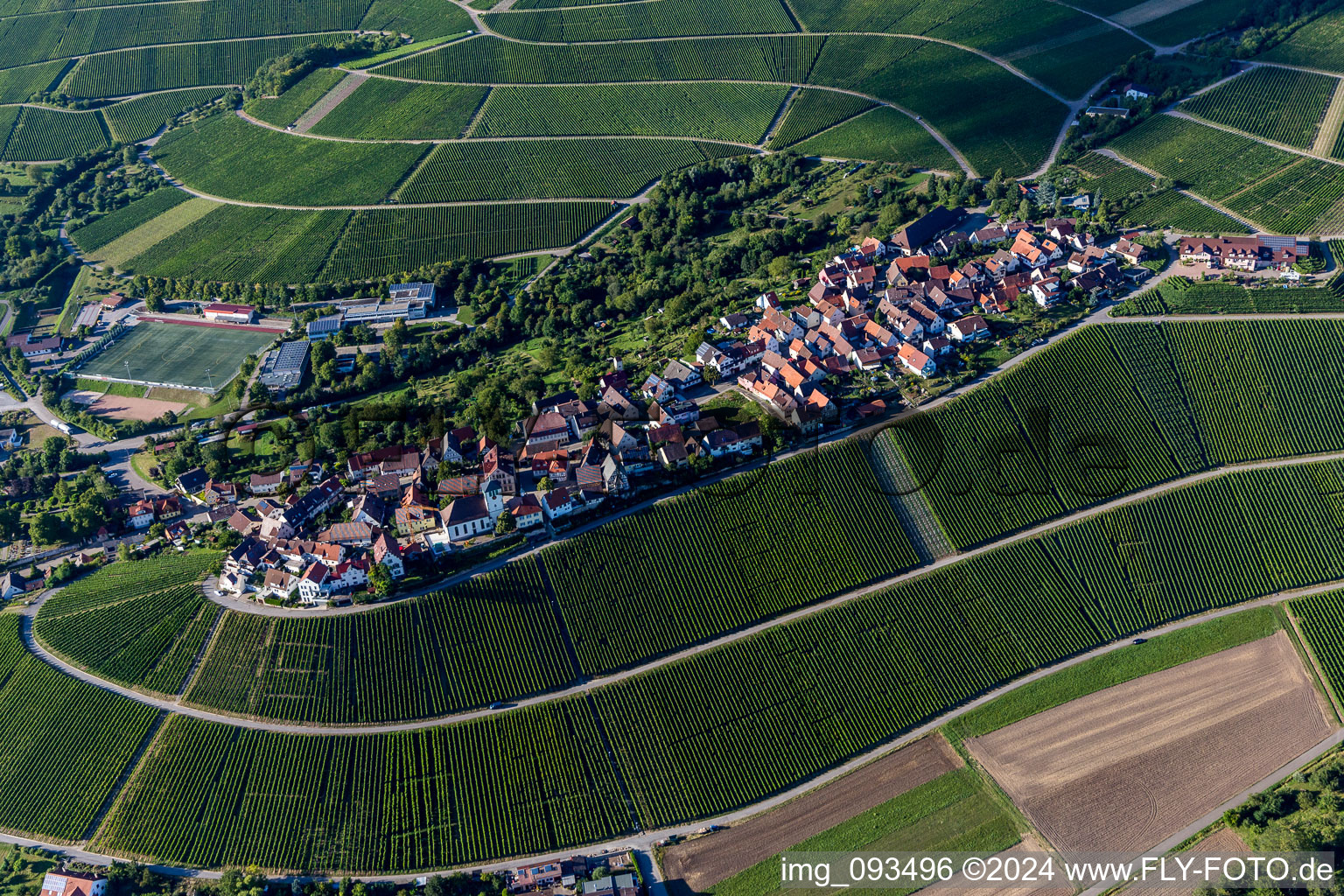 Village - view on the top of wine yards in Hohenhaslach in the state Baden-Wurttemberg, Germany from above