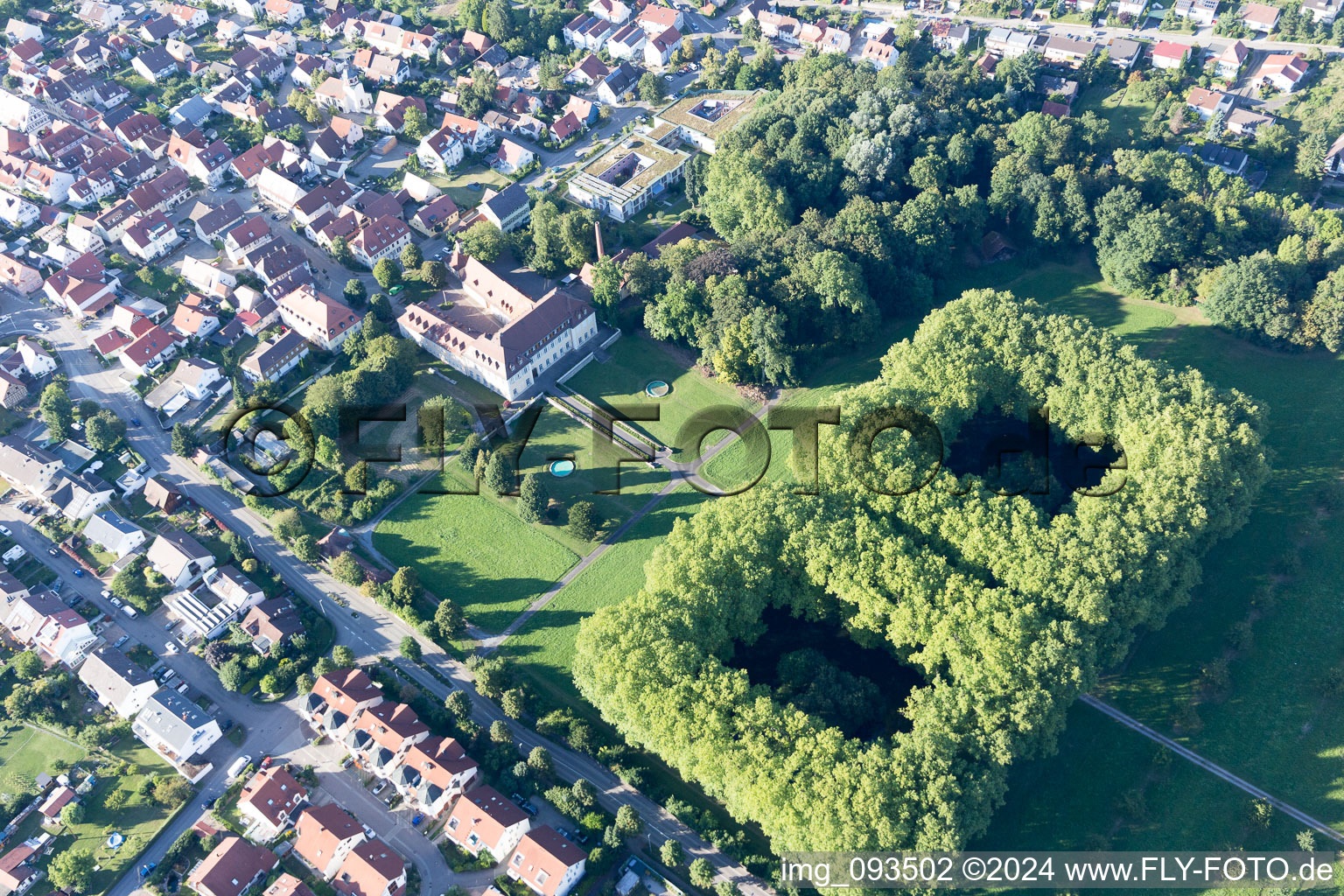 Aerial photograpy of Castle Park and Freidental Castle in Freudental in the state Baden-Wuerttemberg, Germany