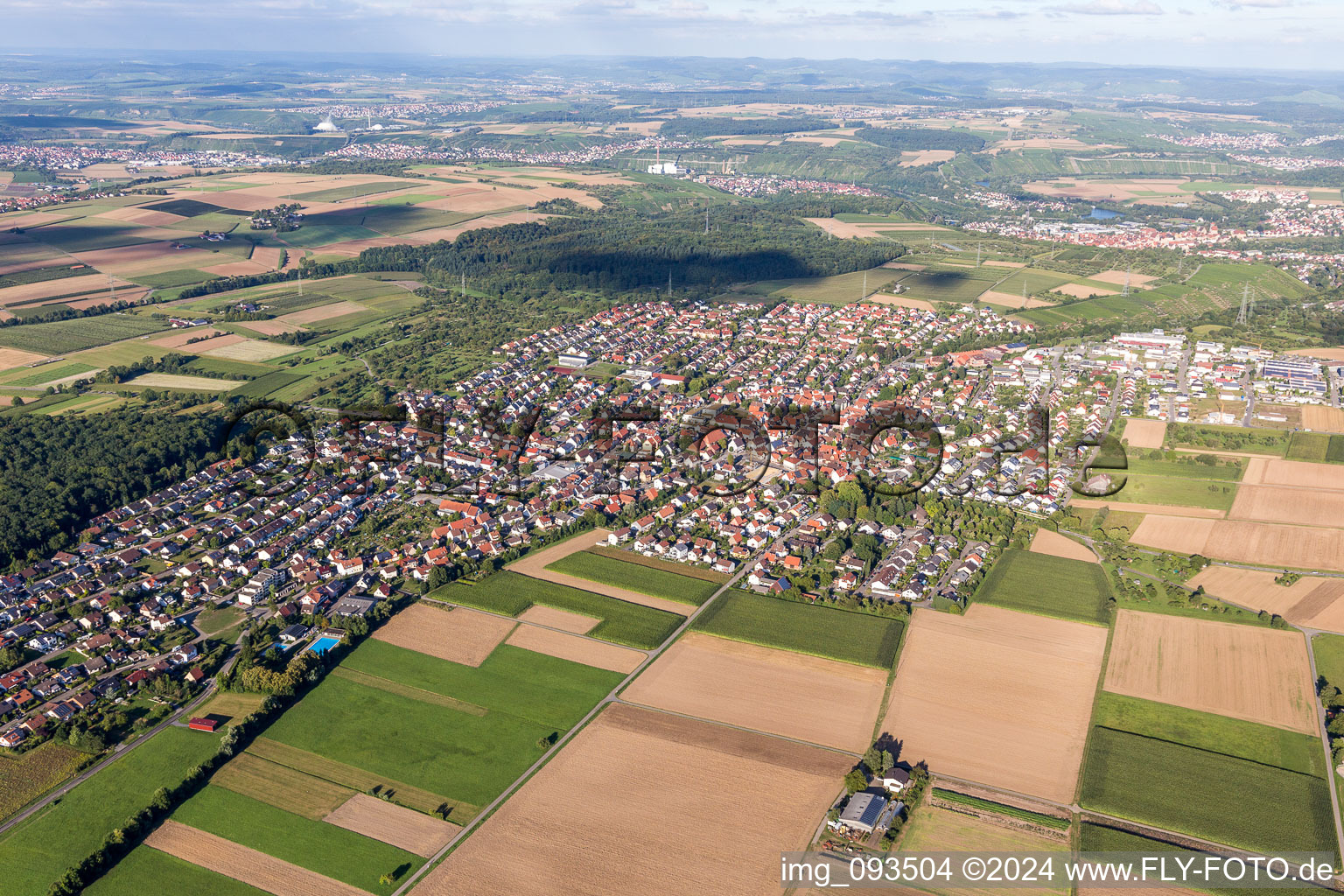 Town View of the streets and houses of the residential areas in Loechgau in the state Baden-Wurttemberg, Germany