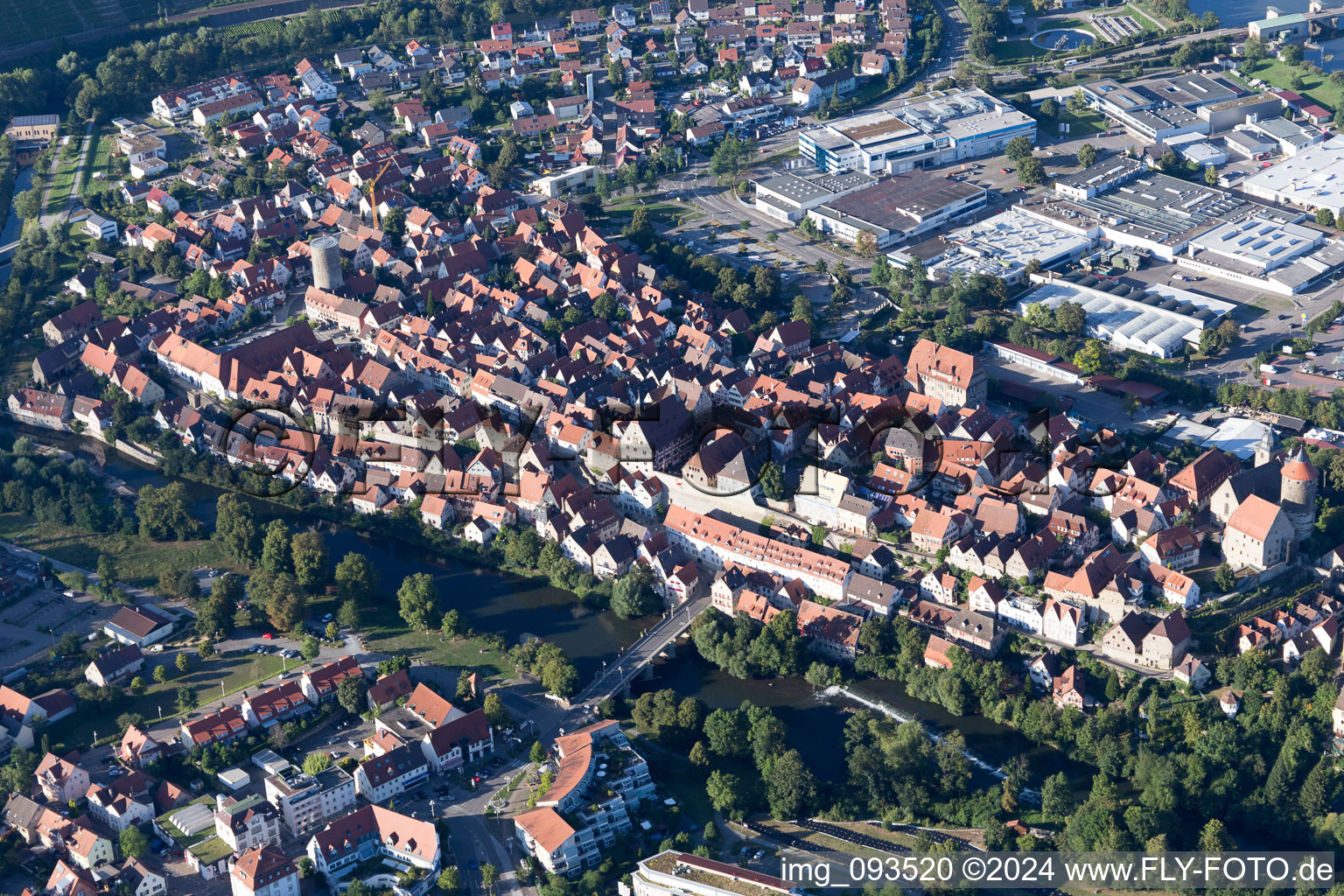 Besigheim in the state Baden-Wuerttemberg, Germany from the plane