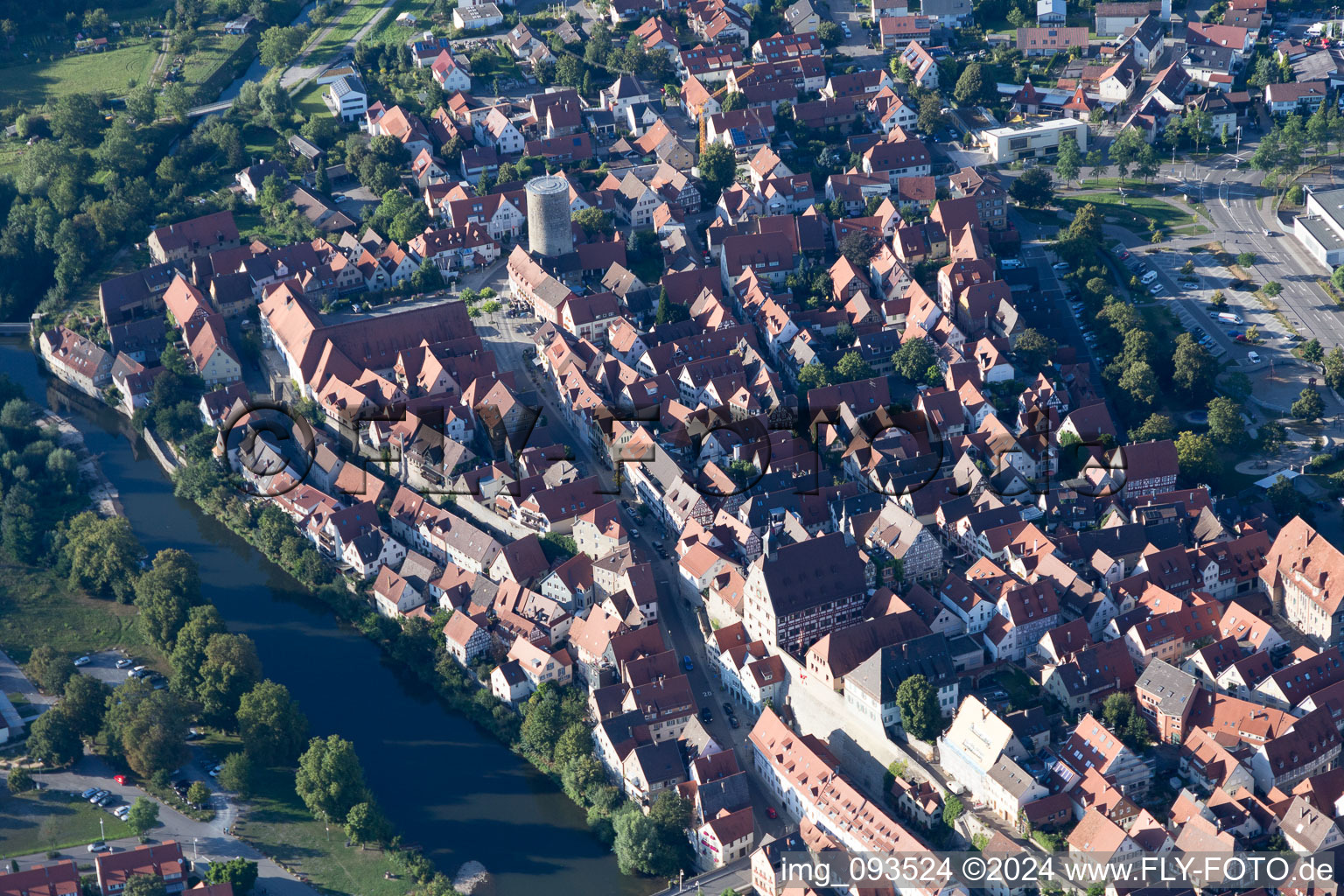 Drone recording of Besigheim in the state Baden-Wuerttemberg, Germany