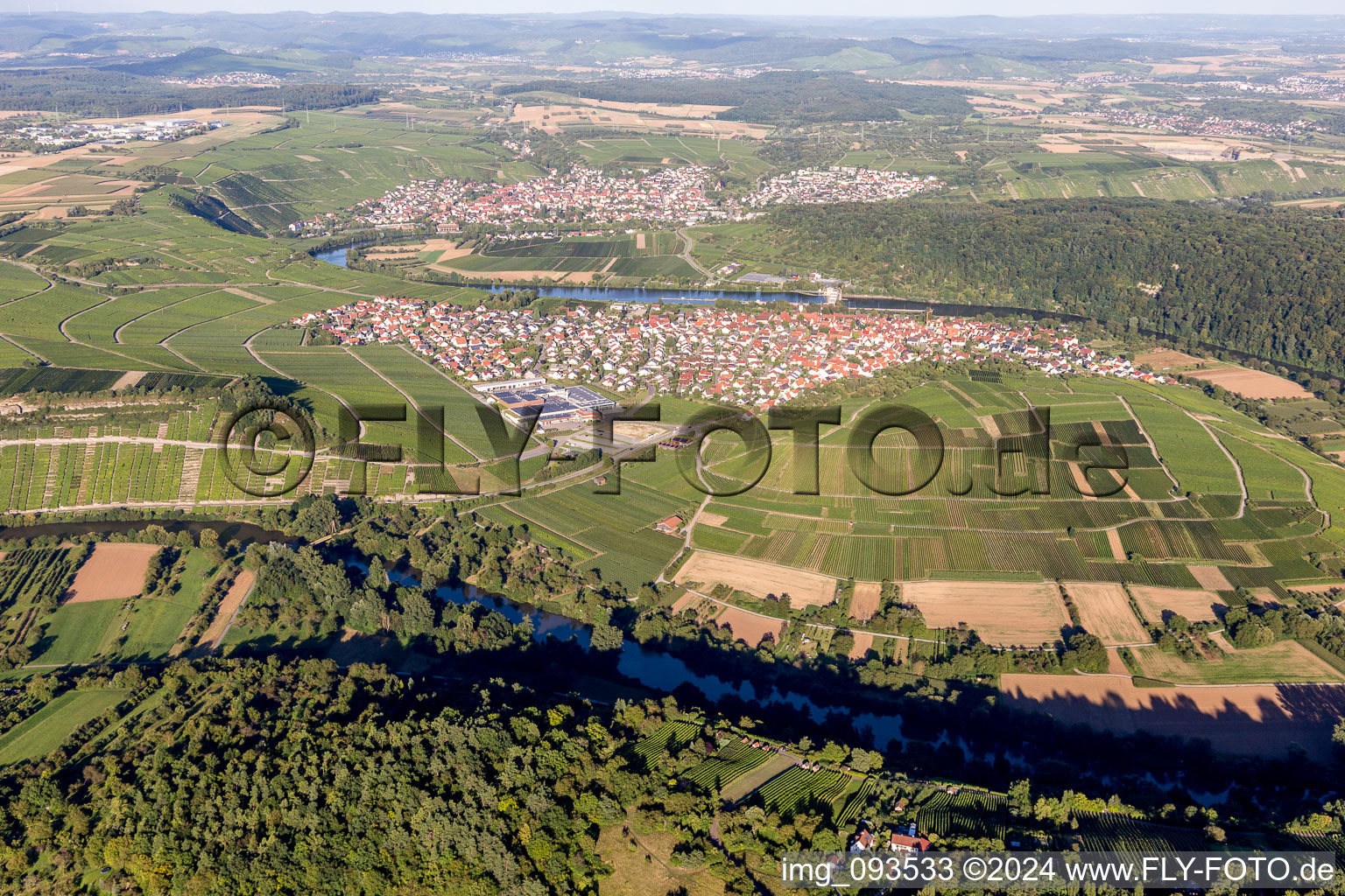 Village on the river bank areas of the river Neckar in Hessigheim in the state Baden-Wurttemberg, Germany