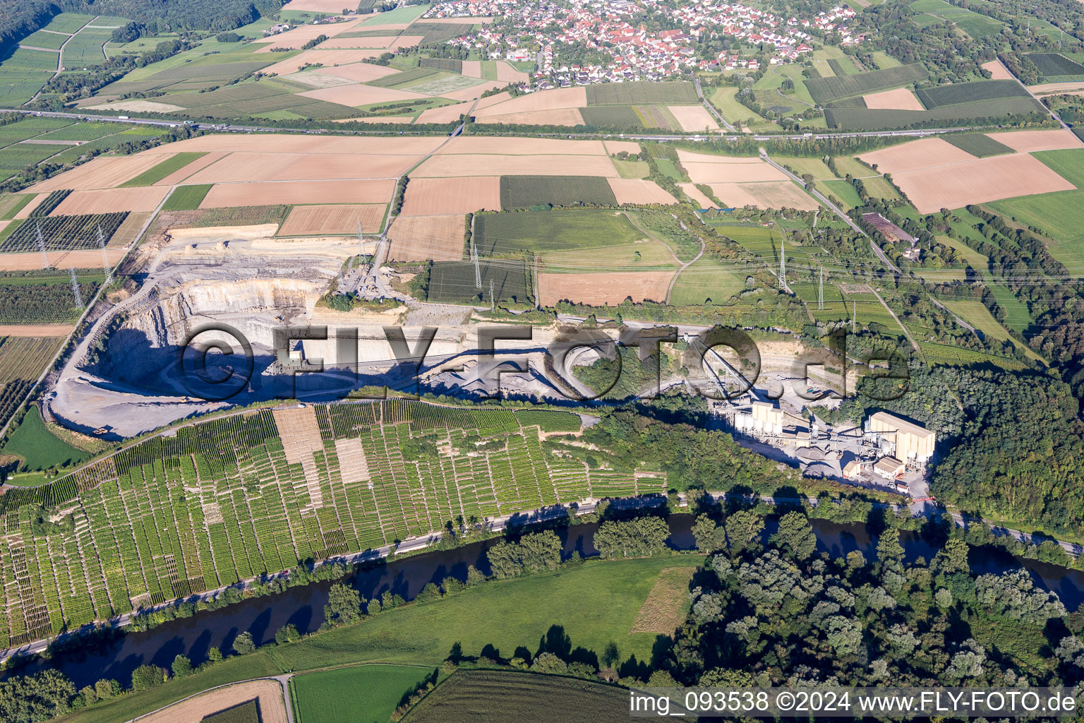 Quarry for the mining and handling of Split in Mundelsheim at the Neckar river in the state Baden-Wurttemberg, Germany