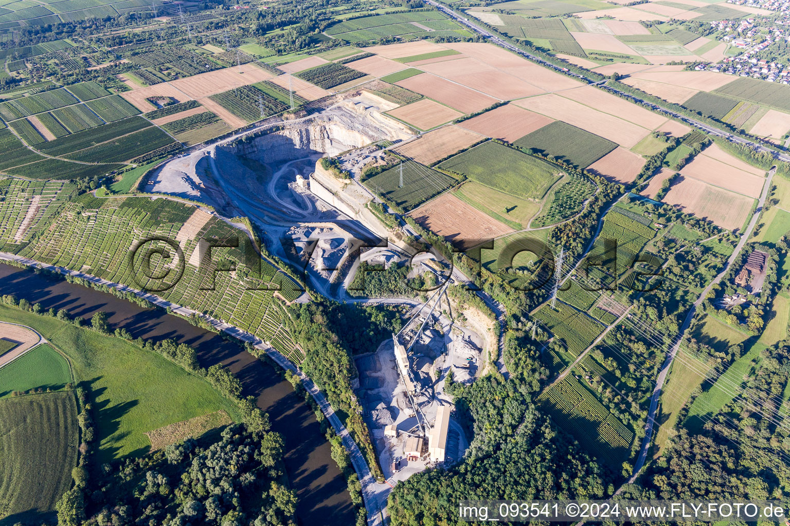 Aerial view of Quarry for the mining and handling of Split in Mundelsheim at the Neckar river in the state Baden-Wurttemberg, Germany