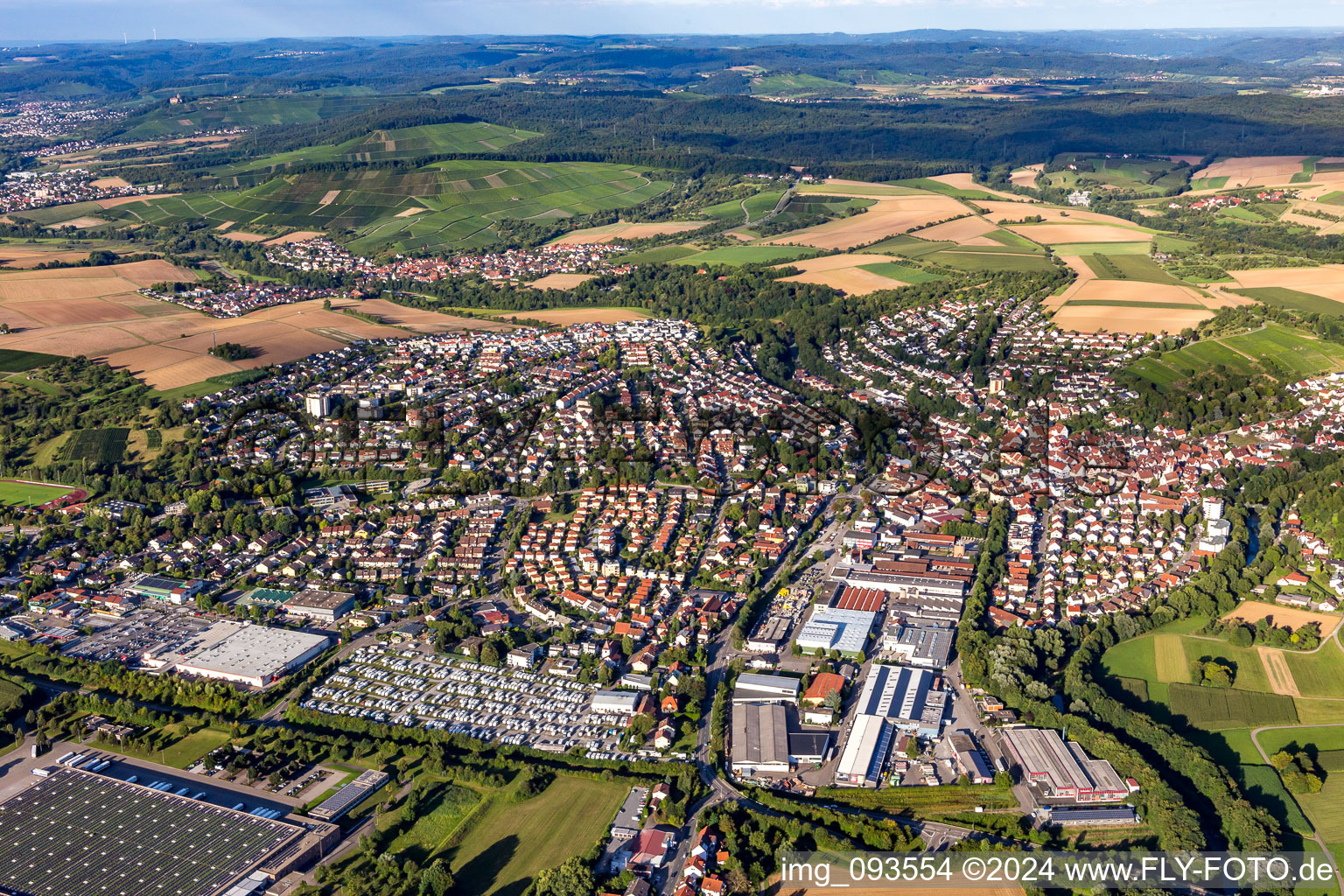 Aerial view of Parking and storage space for caravans of PREMIO Wohnwagen,- and Autoreparatur Steinheim in Steinheim an der Murr in the state Baden-Wurttemberg, Germany